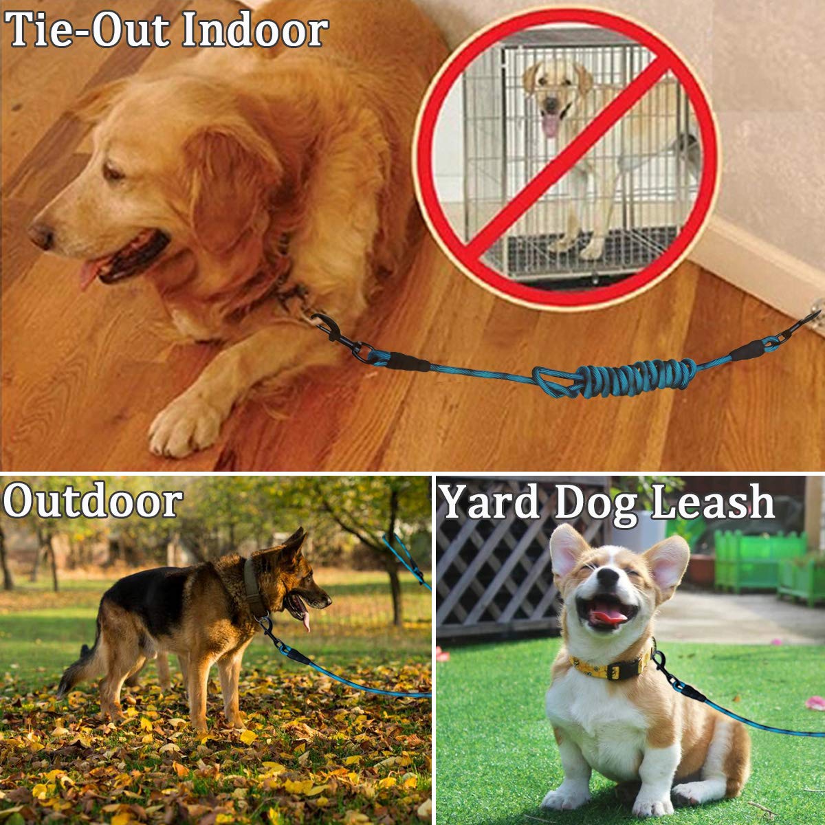 Maypaw 8Ft/10Ft Dog Tie Out/Check Cord, Heavy Duty Nylon Rope Training Leash, 3/8' Thick Dog Tether For Strong Small Medium Large Dogs Indoor Outdoor Walking/Camping (3/8' X 8Ft, Orange Black)