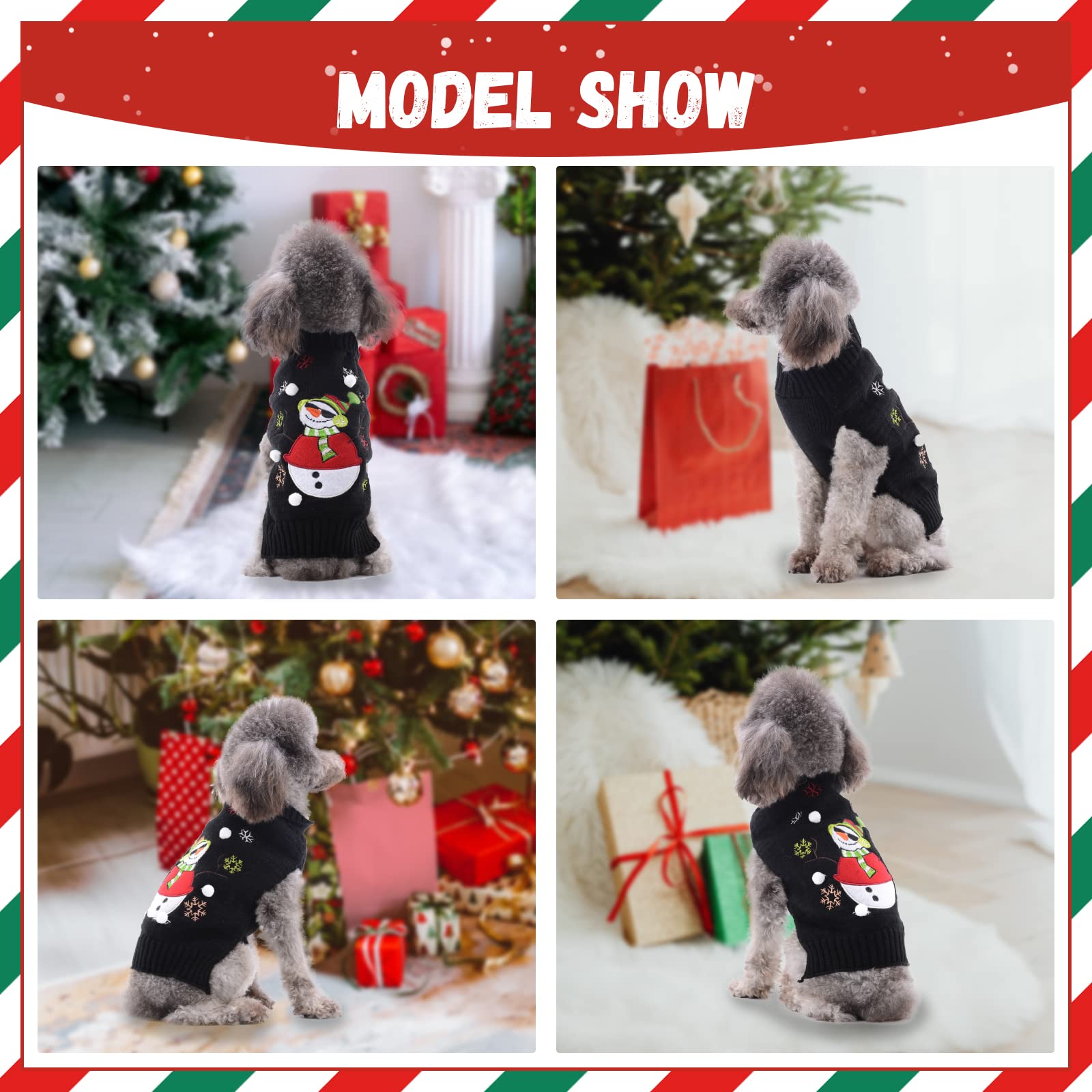 DOGGYZSTYLE Christmas Dog Sweaters Xmas Pet Outfit Clothes Cute Black Snowman Costume Puppy Cat Knitted Jumpers (S,Black Snowman