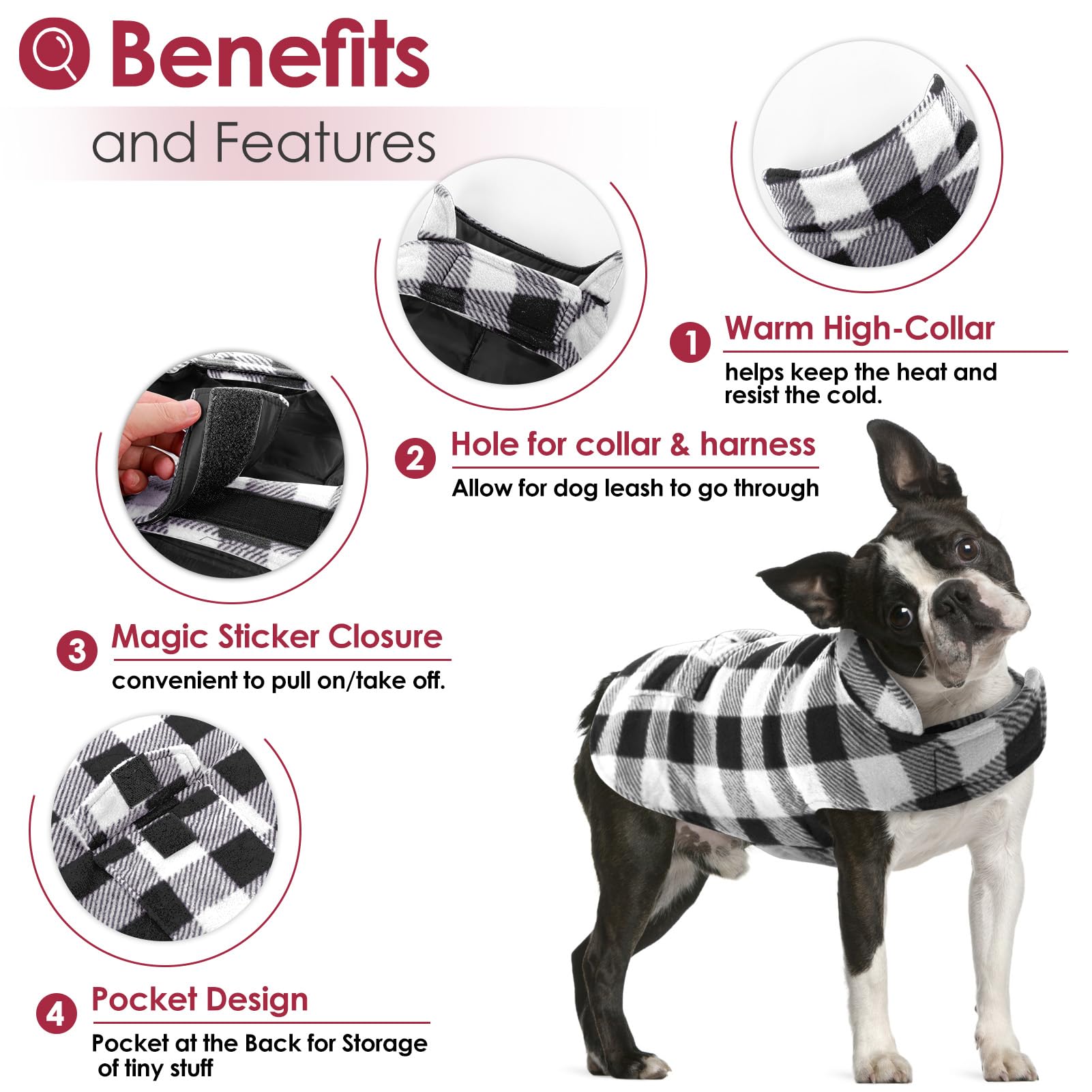 AOFITEE Reversible Dog Cold Weather Coat, Dog Jacket Plaid Dog Winter Coat, Warm Dog Puffer Jacket, Large Dog Sweater, Waterproo
