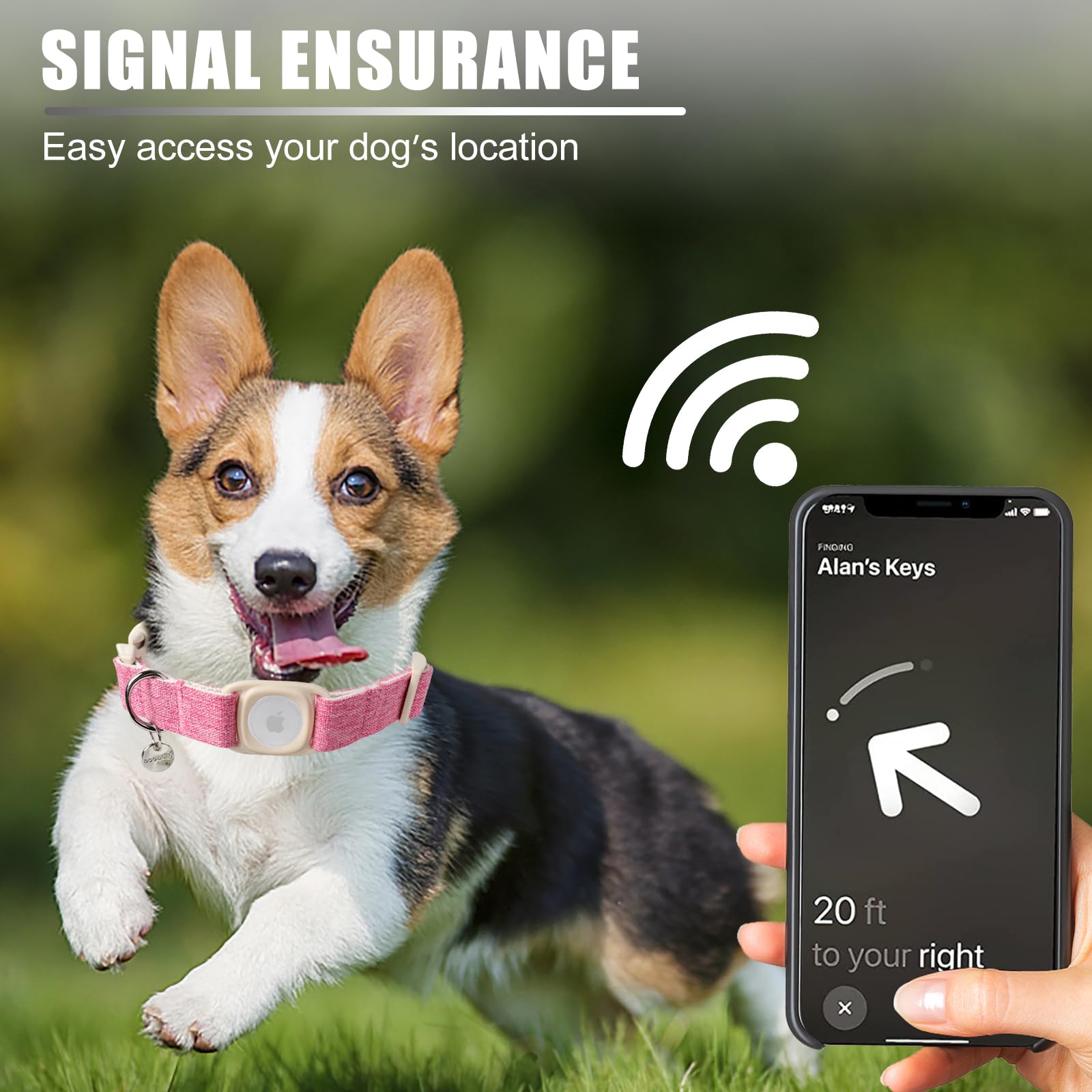 Dogwong Airtag Cotton Hemp Dog Collar, Heavy-Duty Dog Collar With Airtag Holder Pink Natural Fabric Pet Dog Collar Cute Puppy Ne