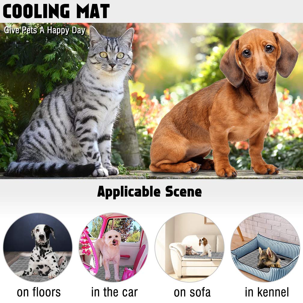 Vemee Summer Cooling Mat For Dogs & Cats - Breathable Ice Silk Self-Cooling Pet Mat, Portable & Washable - 28 X 22In, Grey