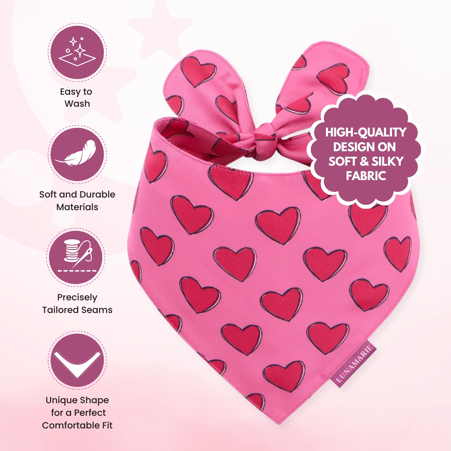 LunaMarie - Luxury Pet Birthday Bandanas -Premium & Silky Poly Fabric | 100% Handmade | Custom Shape Dual Layered (Jennifer, Lar