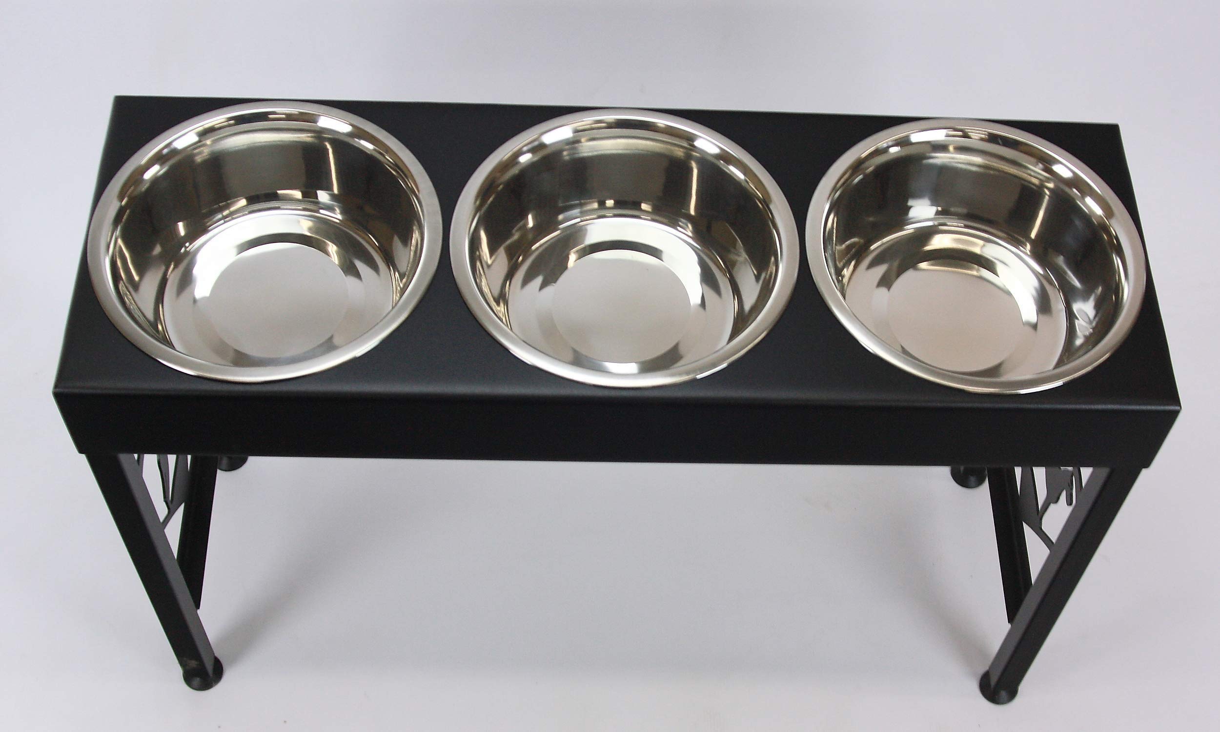 Great Dane Elevated Dog Bowls Triple Dish Feeder Stand Raised Dog Bowls Powdercoated Steel 21'' Tall