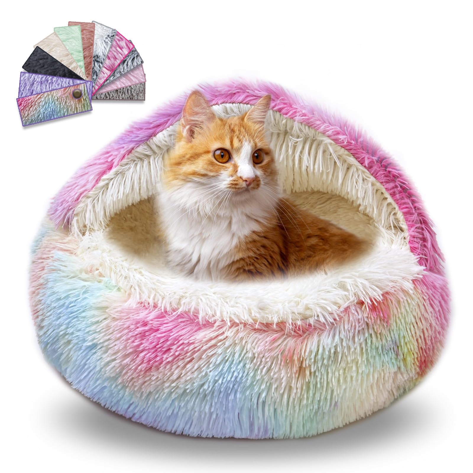 Dazzle Calming Dog & Cat Cave Bed With Washable, Anti-Slip Faux Fur Cover, Comfortable Warming Pet Bed For Small Medium Pets (24