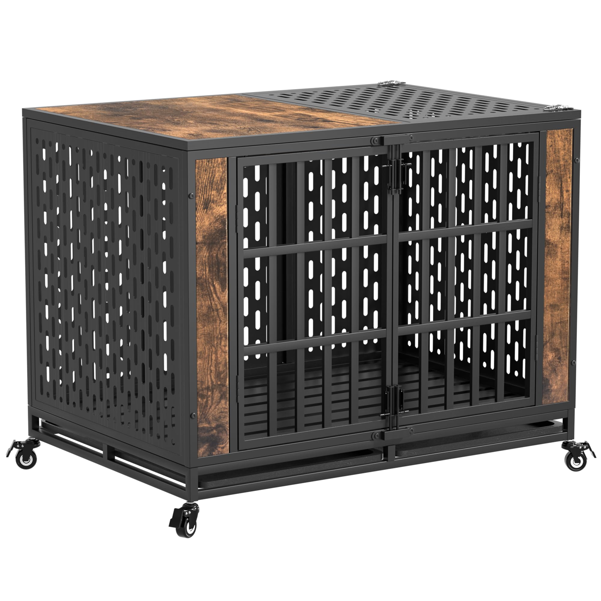 Huddycove 42Inch Heavy Duty Dog Crate, Escape Proof Large Medium Kennel For High Anxiety Dogs, Indestructible Pet Cage Indoor, R