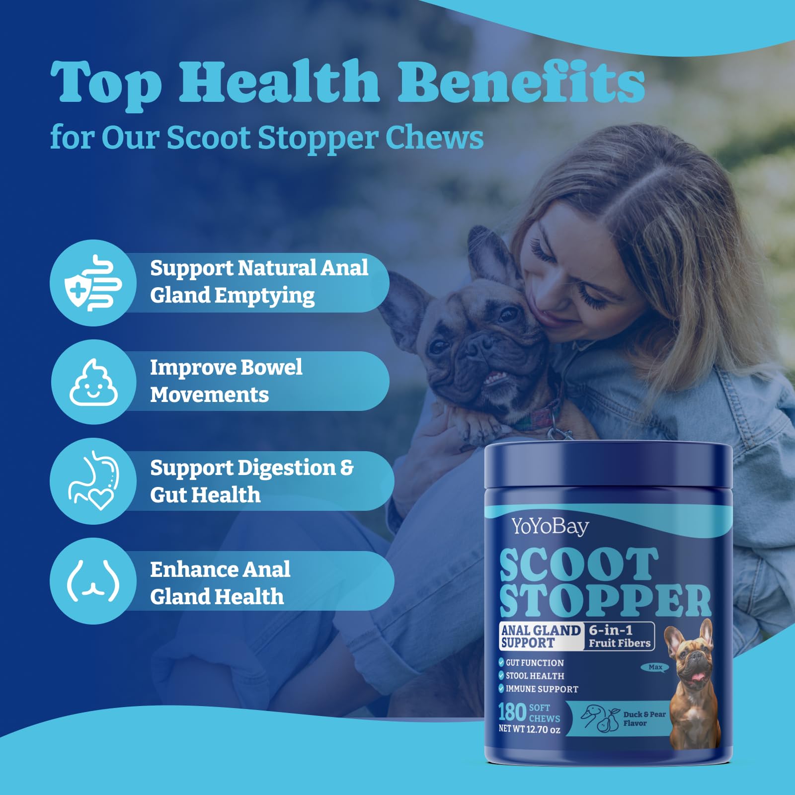 YoYoBay Scoot Stopper Soft Chews for Dogs, Anal gland Support - Promote Gut Health, Constipation & Gas Relief - 6 in 1 Fruit Fib