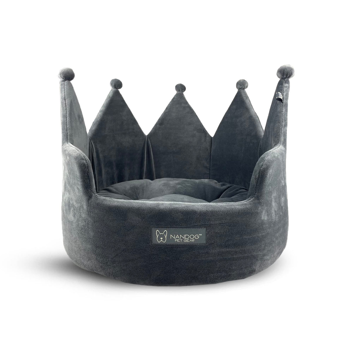 Nandog Crown Cozy Round Bed In Dark Gray - Ultra Soft Micro Plush Fabric - Washable, Crate-Compatible & Perfect For Small Dogs &