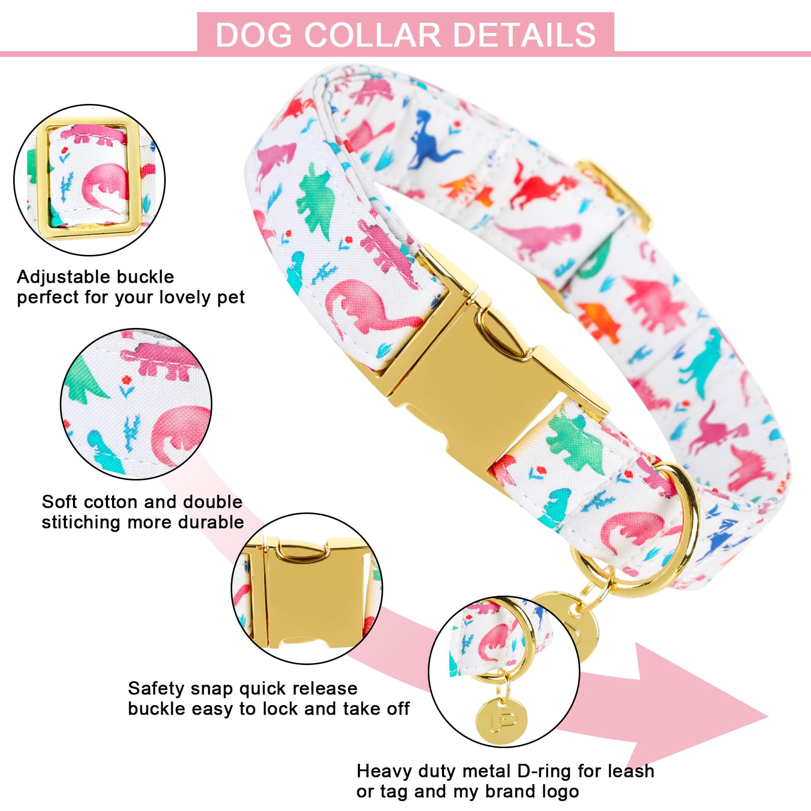 Up Urara Pup Dinosaur Summer Cotton Dog Collar With Metal Buckle Gift Collar For Small Medium Large Girls Or Boys Dogs Cute Dura