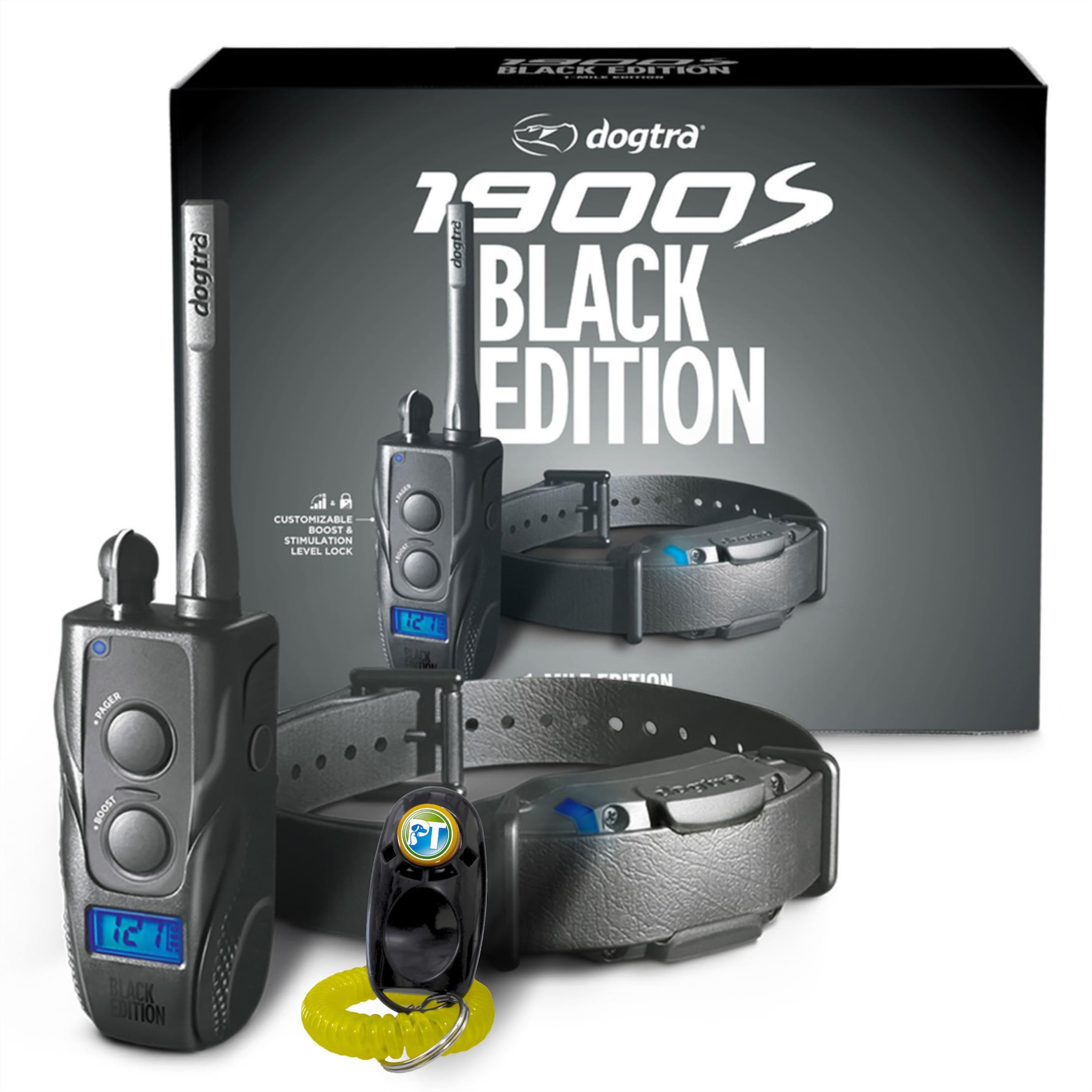 Dogtra 1900S Black - Remote Training Collar - 1 Mile Range, Waterproof, Rechargeable, Static, Vibration - Includes Petstek Dog T