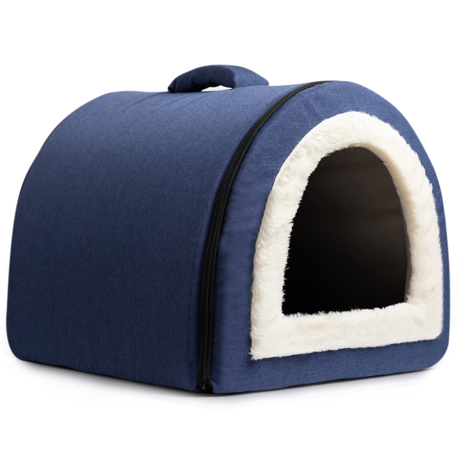 Hollypet Linen Cat Bed, Self-Warming 2 In 1 Foldable Cave House Animal Shape Nest Pet Sleeping Bed, Gray