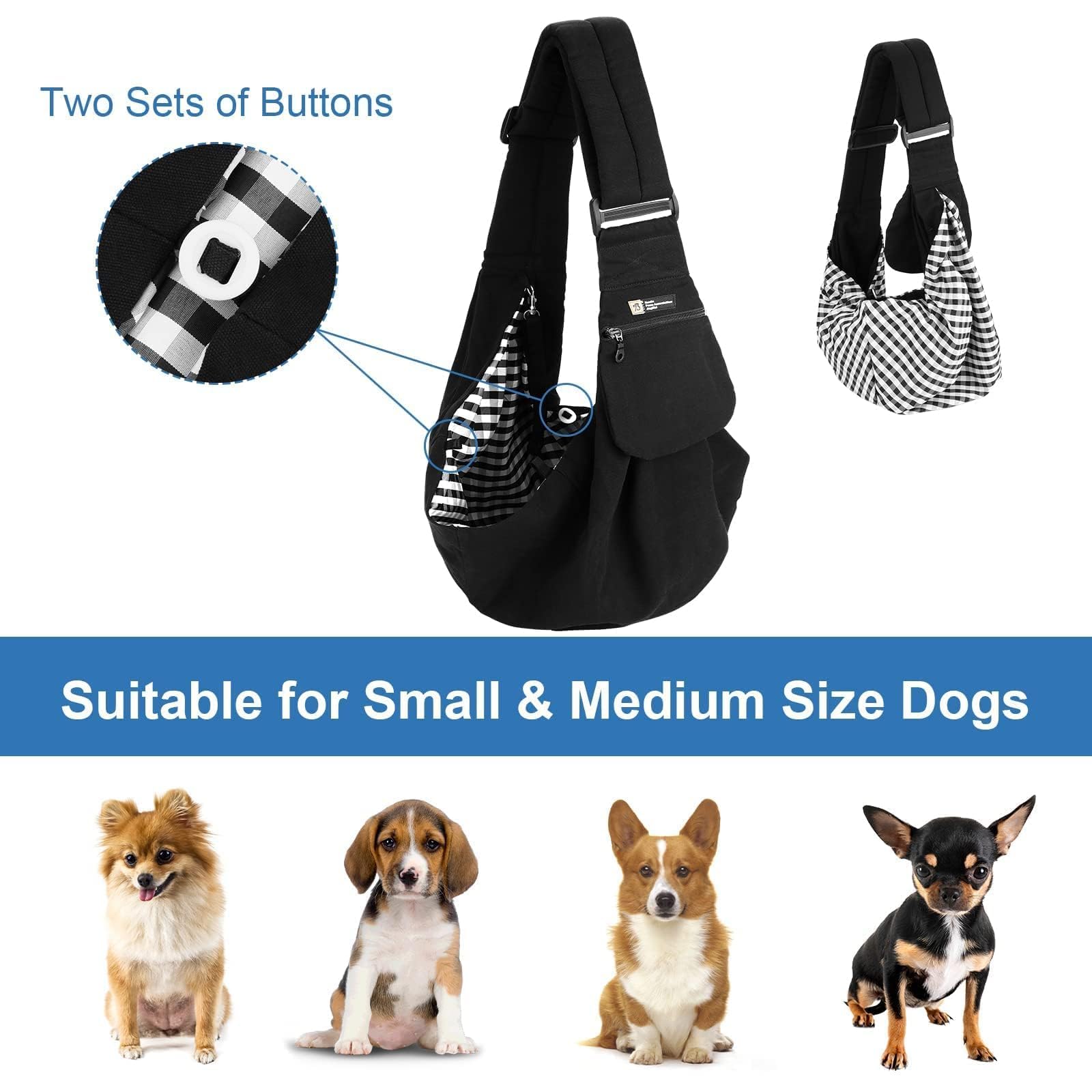 Upgraded Hands-Free Dog Sling Carrier - Reversible, Adjustable, With Pocket, Puppy Sling, Suitable For Dogs Up To 15Lb, Great Fo