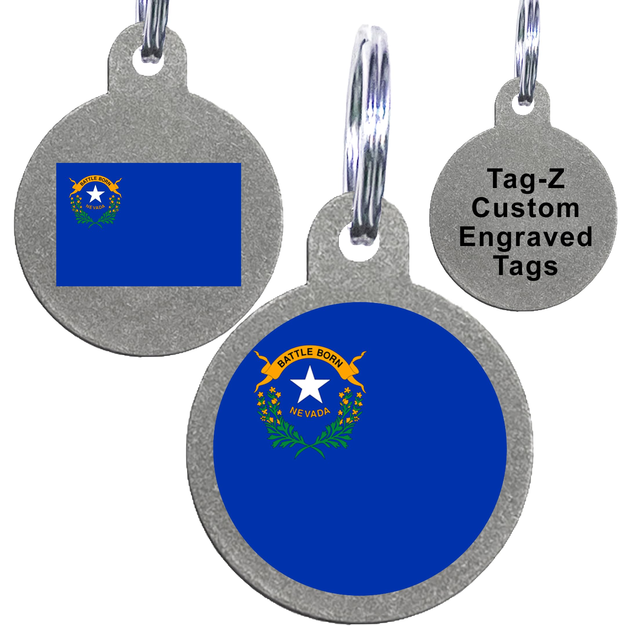 Nevada Flag Pet Id Tags, Custom Printed And Laser Engraved Circle