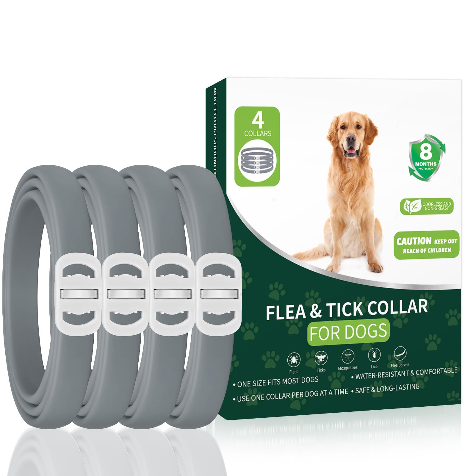 Flea and Tick Prevention for Dogs, 4 Pack Flea Collar for Dogs, Dog Flea and Tick Treatment, 32 Months Protection, Waterproof, A