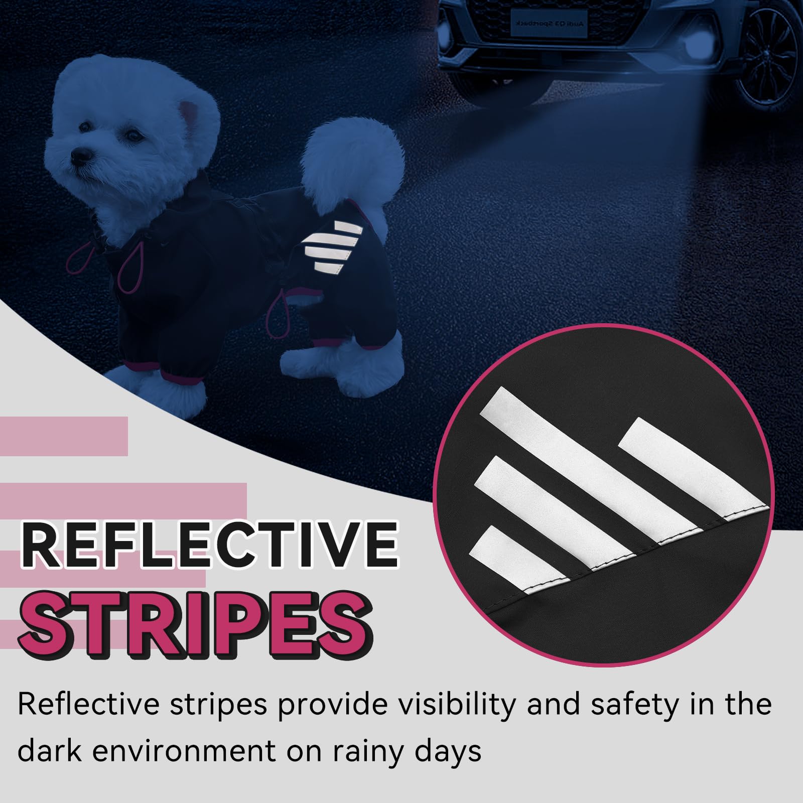 Dog Raincoat, Waterproof Dog Rain Jacket With Hood, Dog Rain Coat With Leash Hole, Reflective Strap For Small Medium Dogs, Lightweight Puppy Clothes(Black,S)