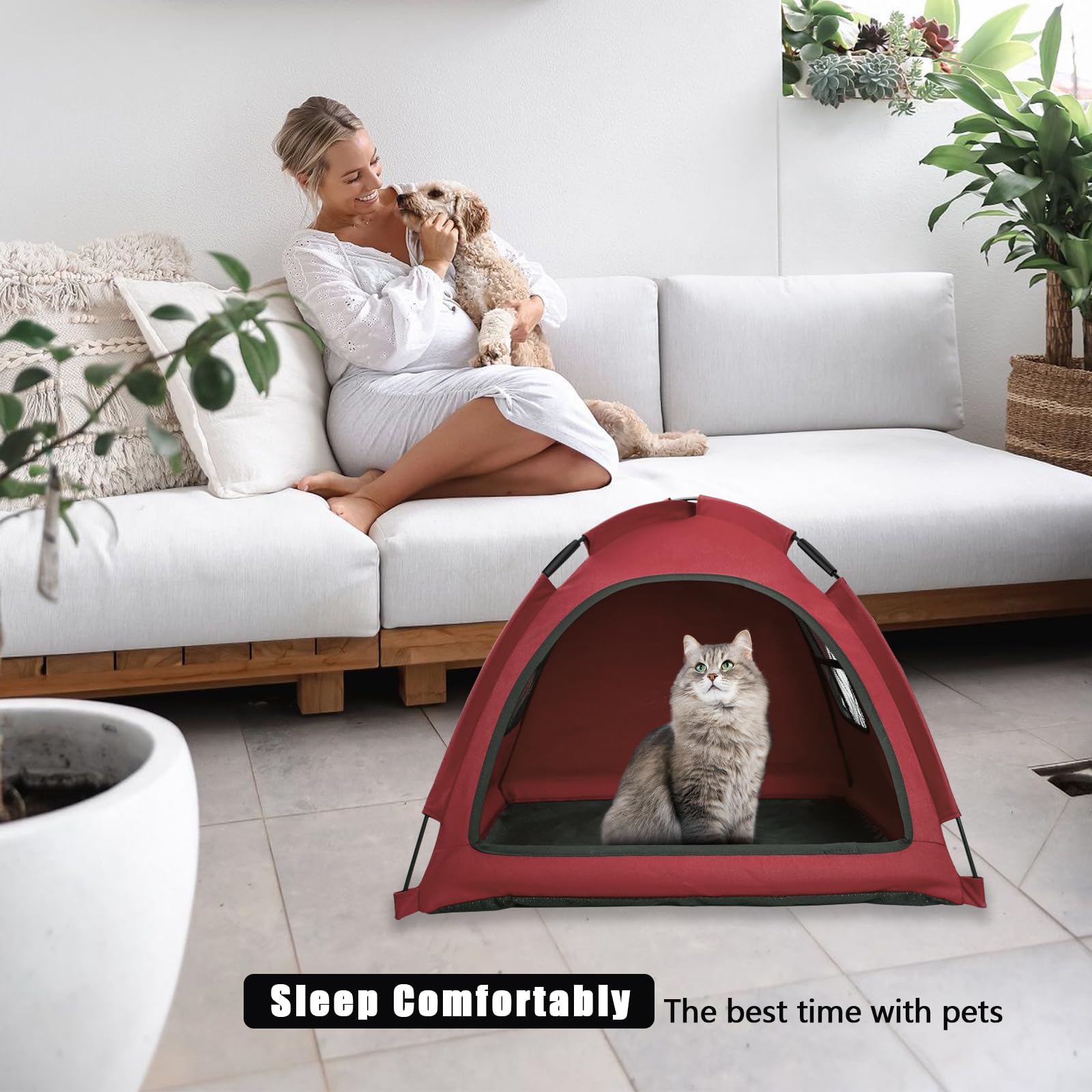 Nockovi Red Cat Tent House?Cat'S Nest, Portable Indoor/Outdoor Pet Tent House For Cats, Puppies And Other Small Animals