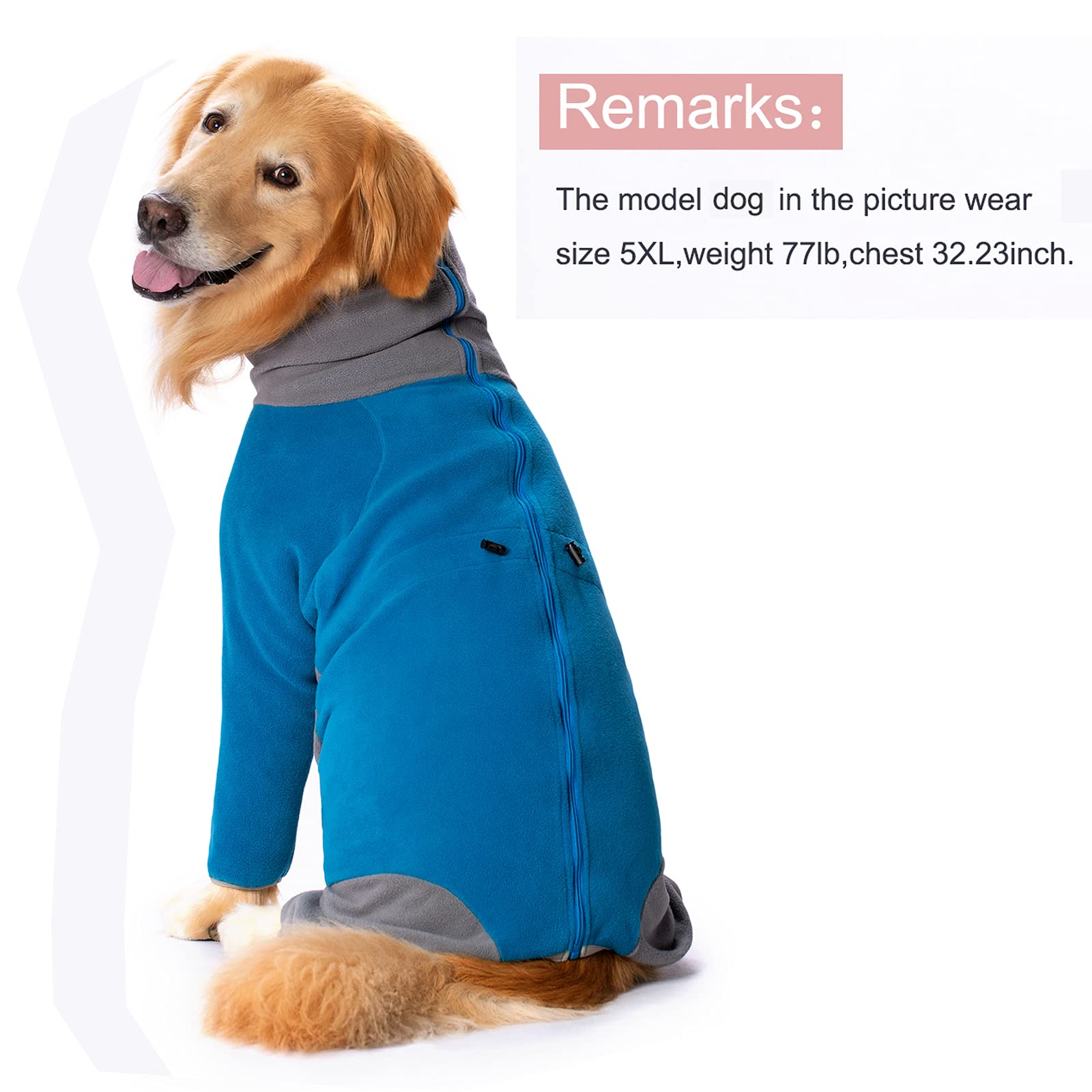 Dog Winter Warm Coats 4-Legs Fleece For Large Medium Dogs, High Collar Dog Cold Weather Coat Full Body Dog Snowsuit Comfort Windproof Dog Sweater (Pink, 6X-Large)