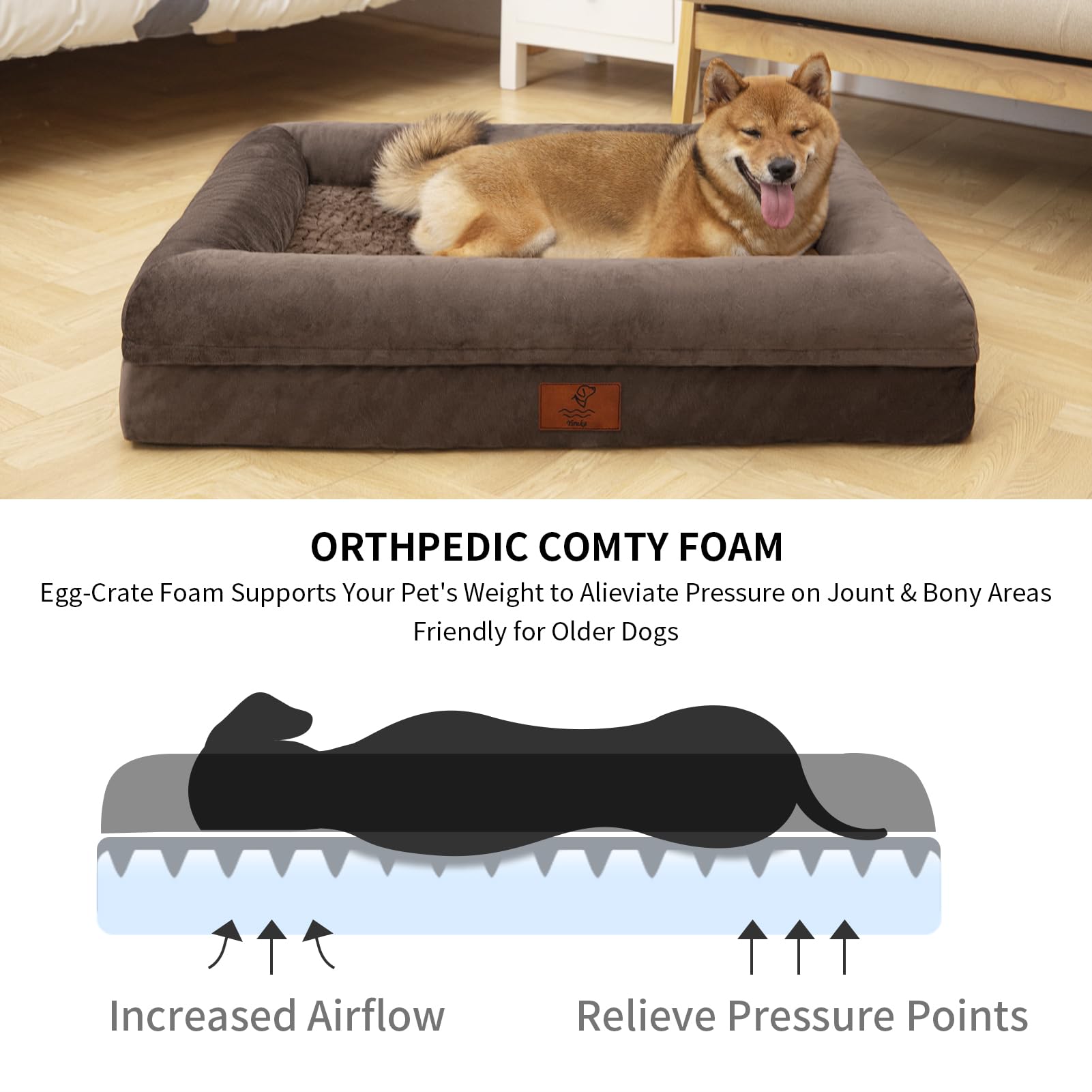Yiruka Dog Beds For Medium Dogs, Orthopedic Dog Bed, Washable Dog Bed With [Removable Bolster], Waterproof Dog Bed With Nonskid Bottom, Doggy Bed, Medium Dog Bed