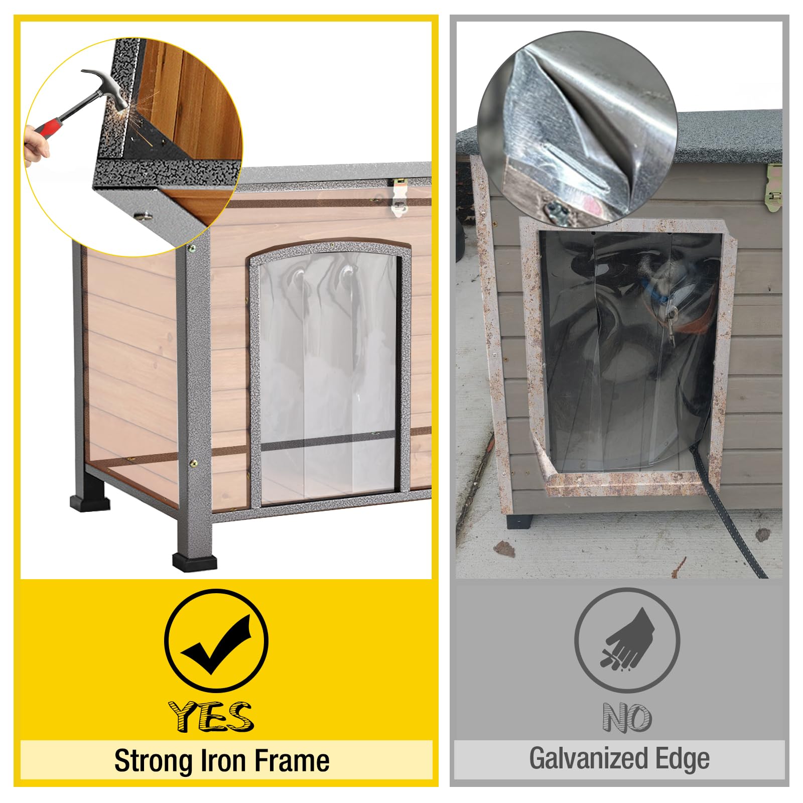 Aivituvin Dog House Outdoor & Indoor Unique All-Around Iron Frame Dog Kennel For Winter With Raised Feet Weatherproof For Small
