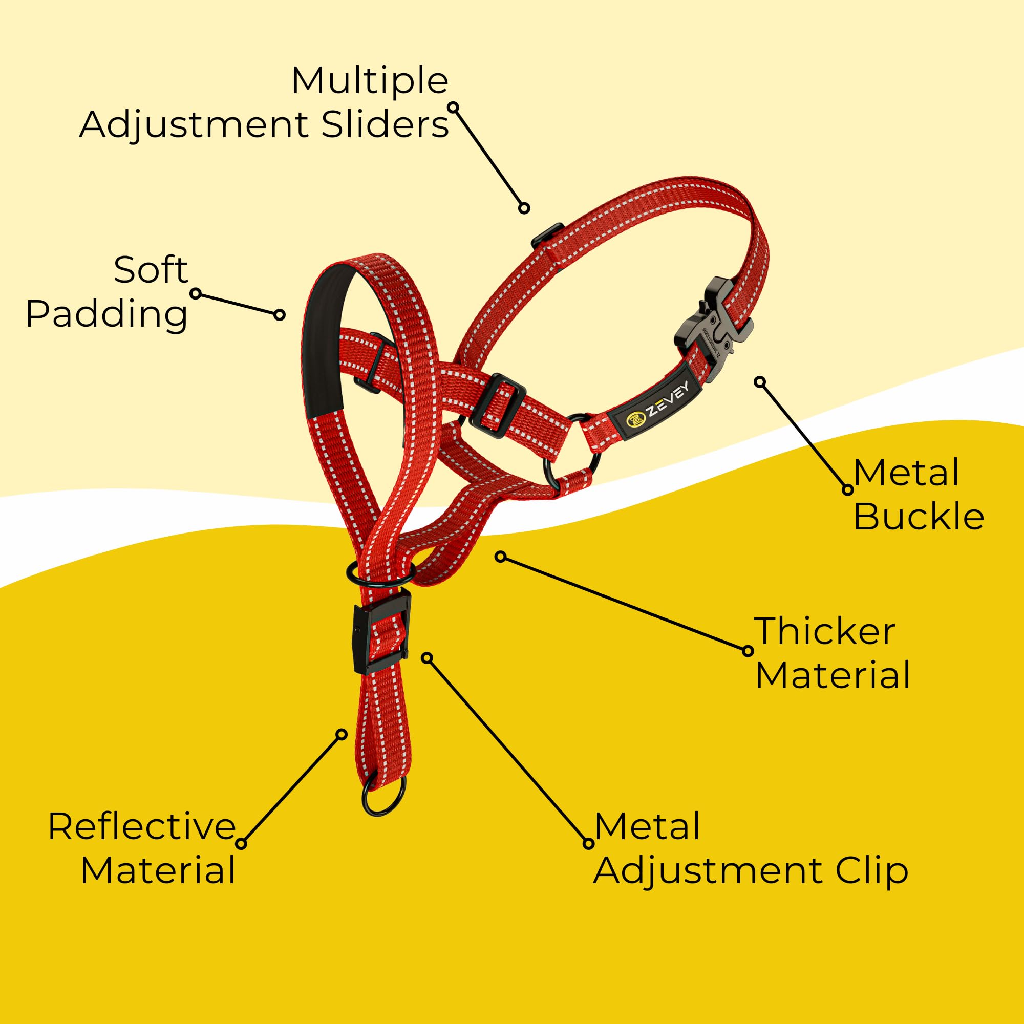 Zevey Adjustable Dog Head Halter With Safety Strap, Soft Padded Dog Head Collar For Small Medium Large Dogs, No-Pull Dog Harness