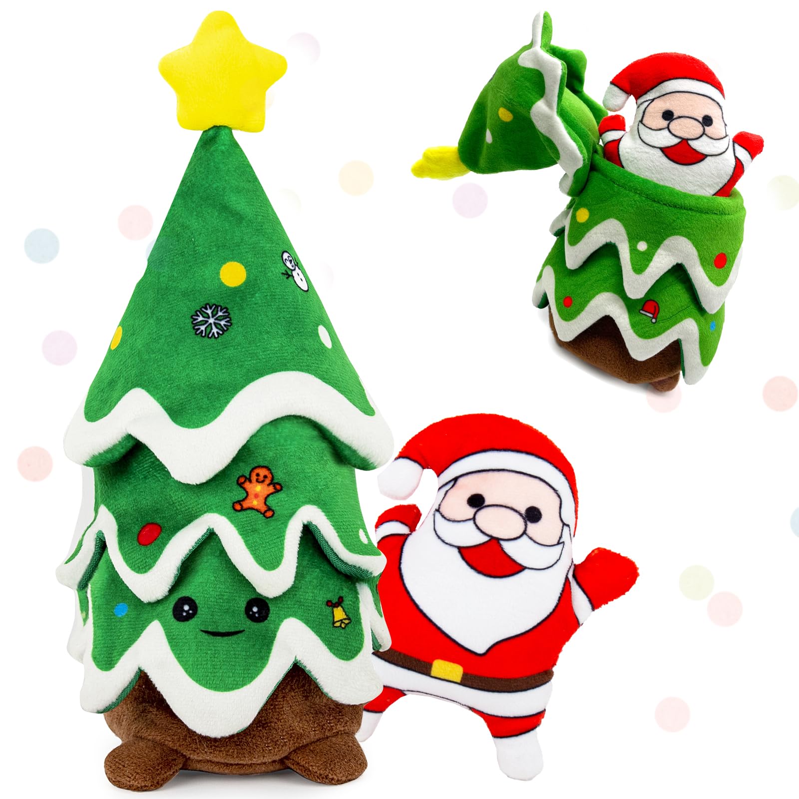 REQIHO Christmas Dog Toys, Crinkle Christmas Tree & Squeaky Santa Claus, Dog Christmas Toys, Hide and Seek Dog Toy, Plush Dog fo