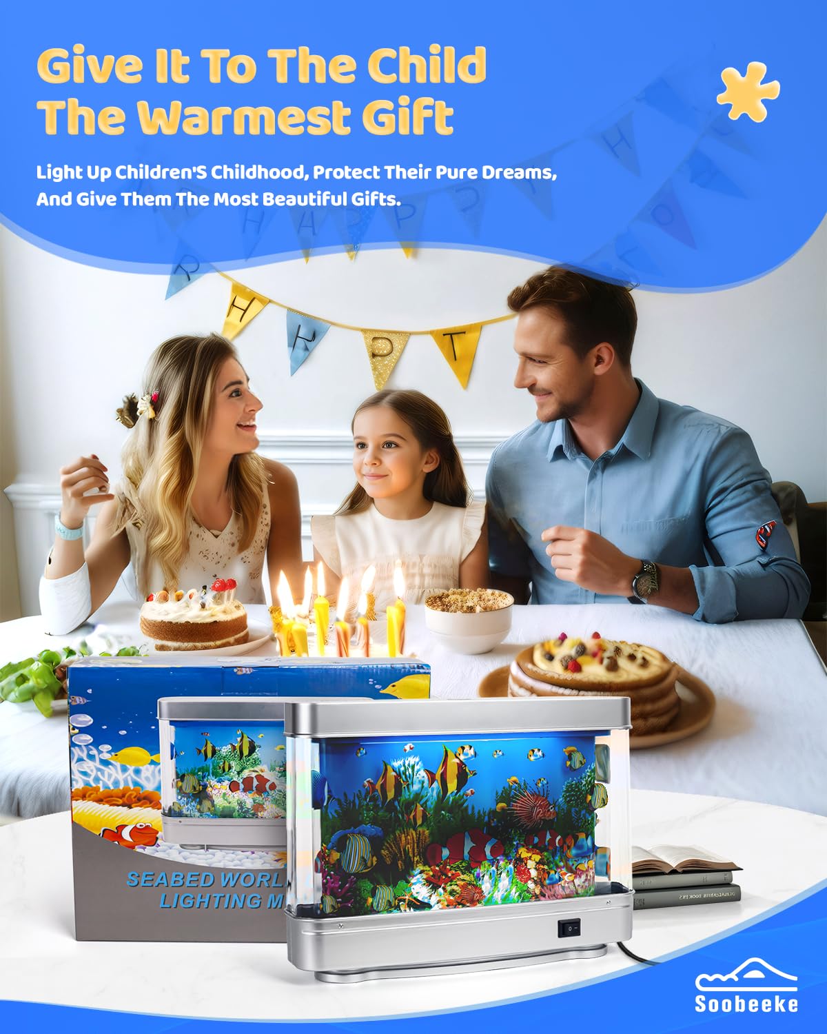 SOOBEEKE Fake Fish Tank Baby Aquarium - Artificial Fish Lamp with Moving Tropical Fish - LED Sensory Aquarium Light for Bedroom,