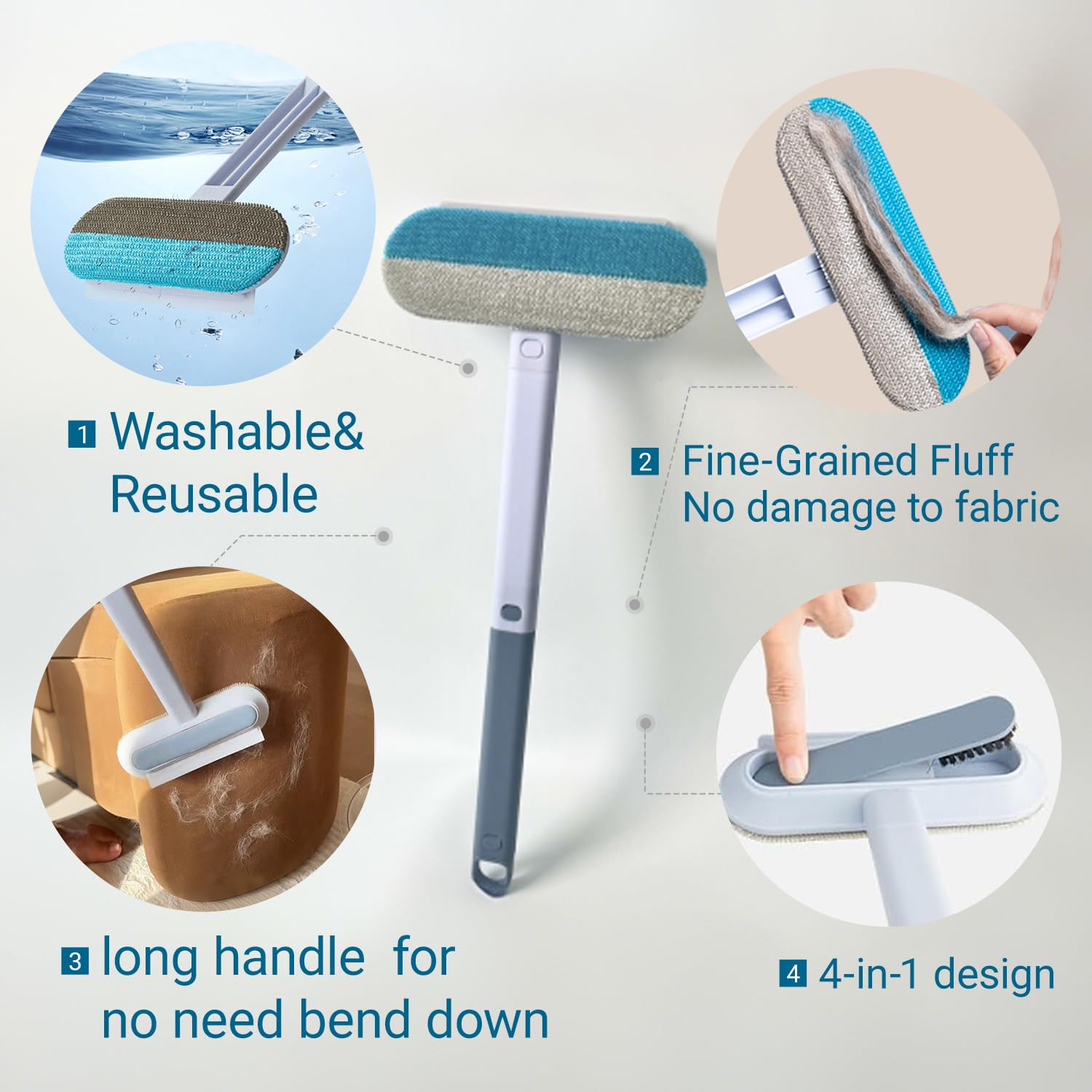 Feifanyigou Pet Hair Remover, 4 In1 Cat And Dog Hair Removal For Couch With Extra Long Handle, 17-Inch, Cat Fur Removal Tool For