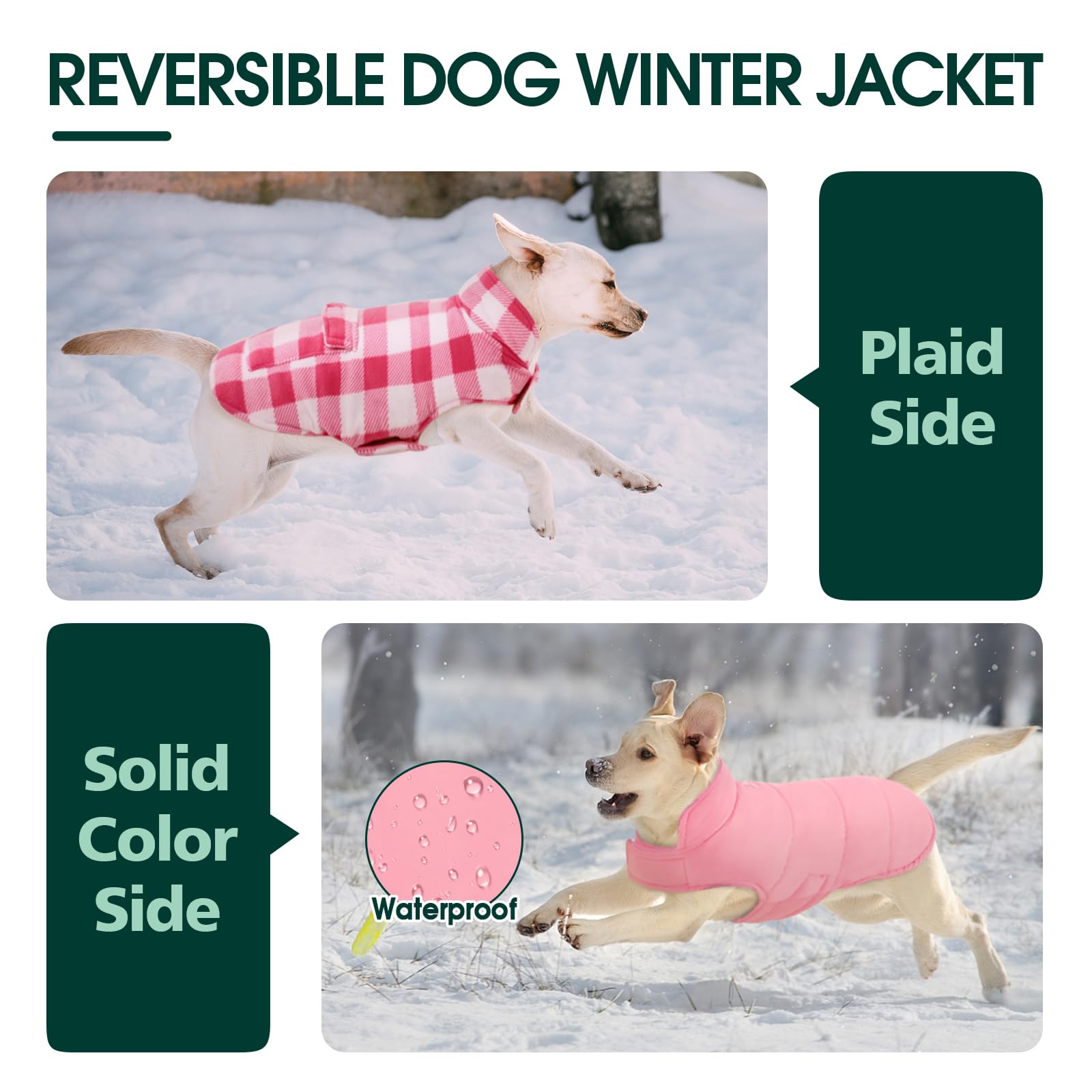 Kuoser Dog Winter Coat, Windproof Dog Fleece Jacket British Style Plaid Cold Weather Dog Vest Coats, Reversible Cozy Warm Dog Clothes Pet Apparel For Medium Dogs M