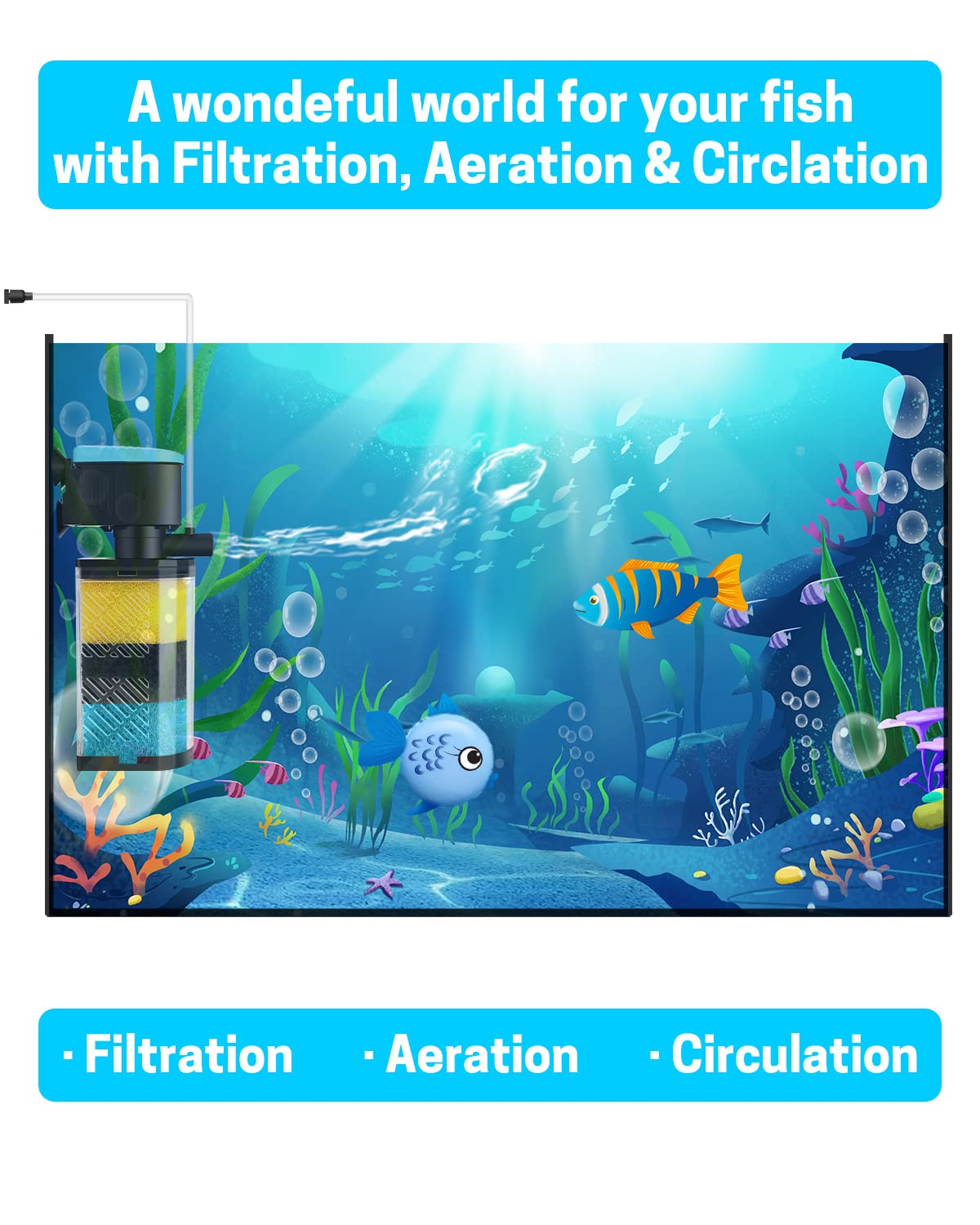 AquaMiracle       Aquarium Filter 3-Stage in-Tank Filter Internal Fish Tank Filter Turtle Filter for 10-40 Gallon Fish Tanks wit