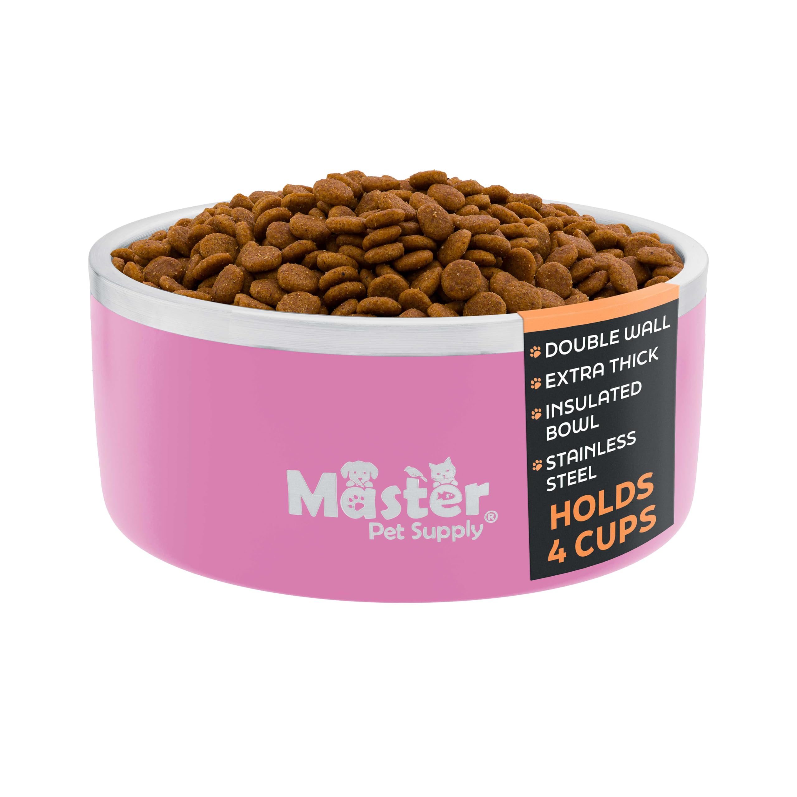 Master Pet Supply Stainless Steel Dog Bowls - 32 oz, Heavy Duty - Hyper Pink, Double Wall Extra-Thick Insulated, Non-Slip Pet Wa