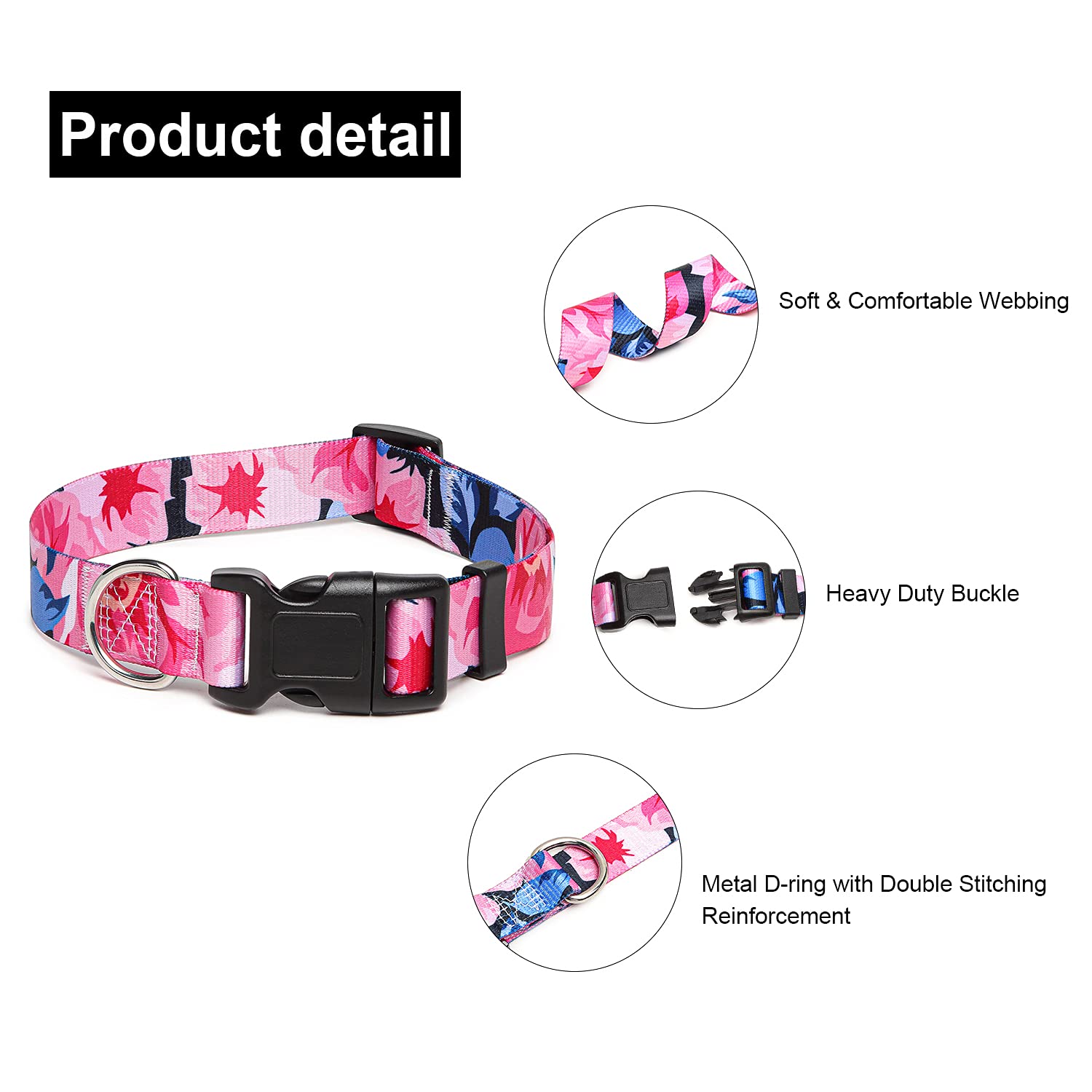 Suredoo Adjustable Dog Collar With Patterns, Ultra Comfy Soft Nylon Breathable Pet Collar For Small Medium Large Dogs (S, Pink Flower)