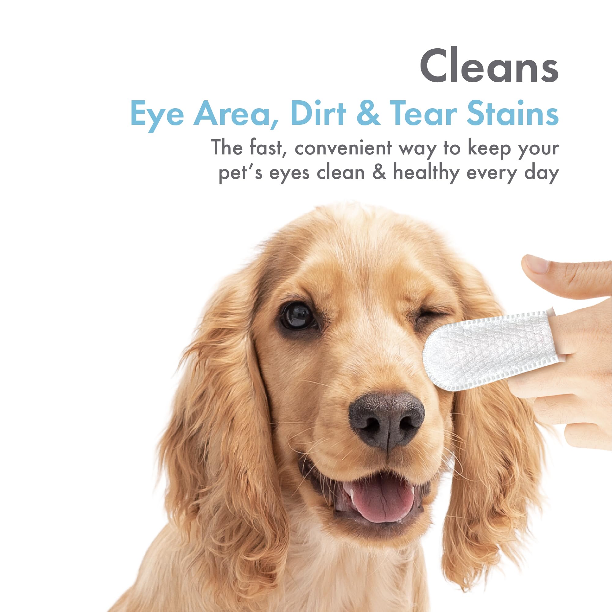 Petkin Fingertip Eye Wipes For Dogs And Cats, 50 Finger Wipes - Slip-On, Snug Fit, Micro-Bristle Fabric - Cleans Eye Area, Dirt