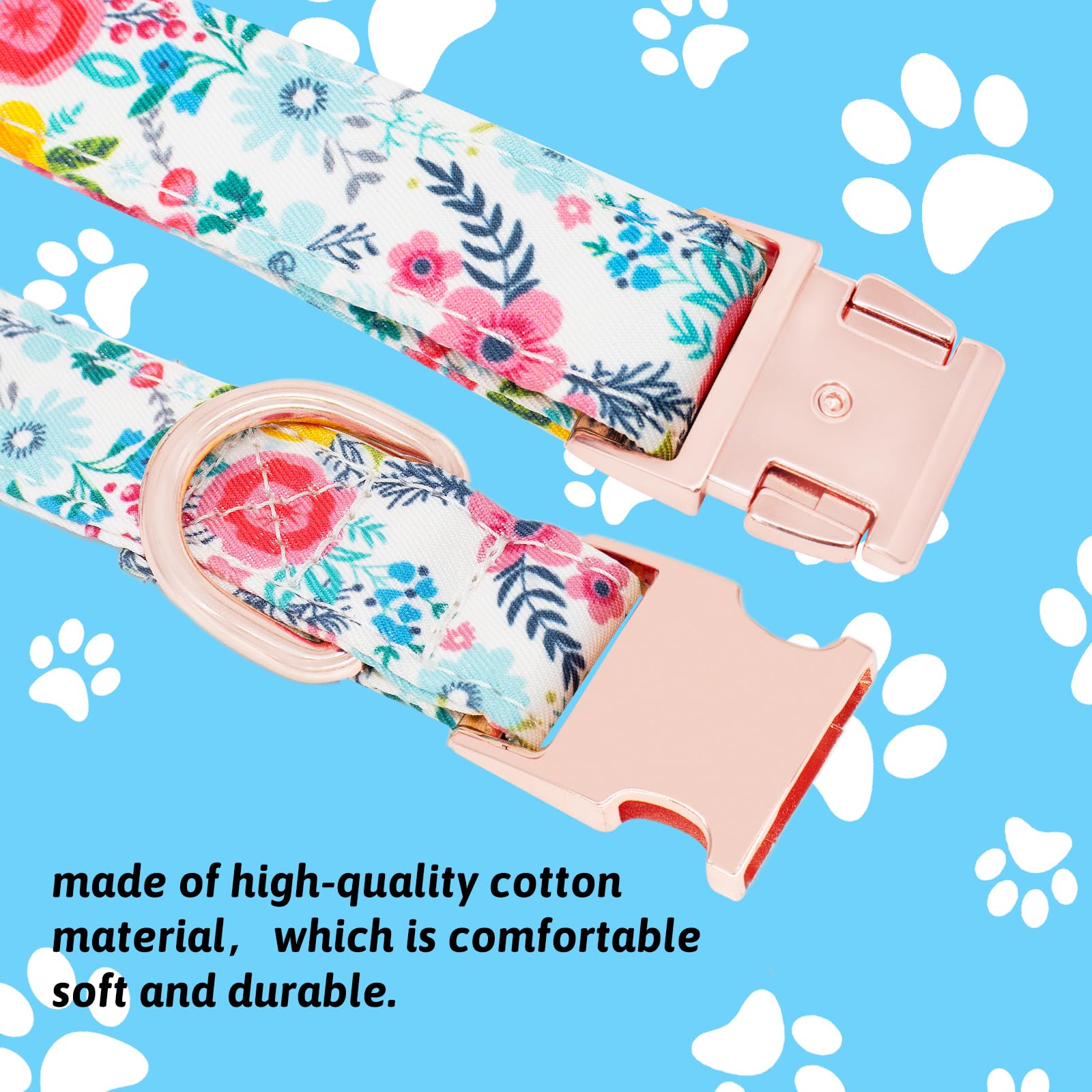 HSIGIO Dog Collar and Leash Set Girls Adjustable Puppy Collars with Floral Bow Tie for Small Medium Large Female Dogs, Teal Flow