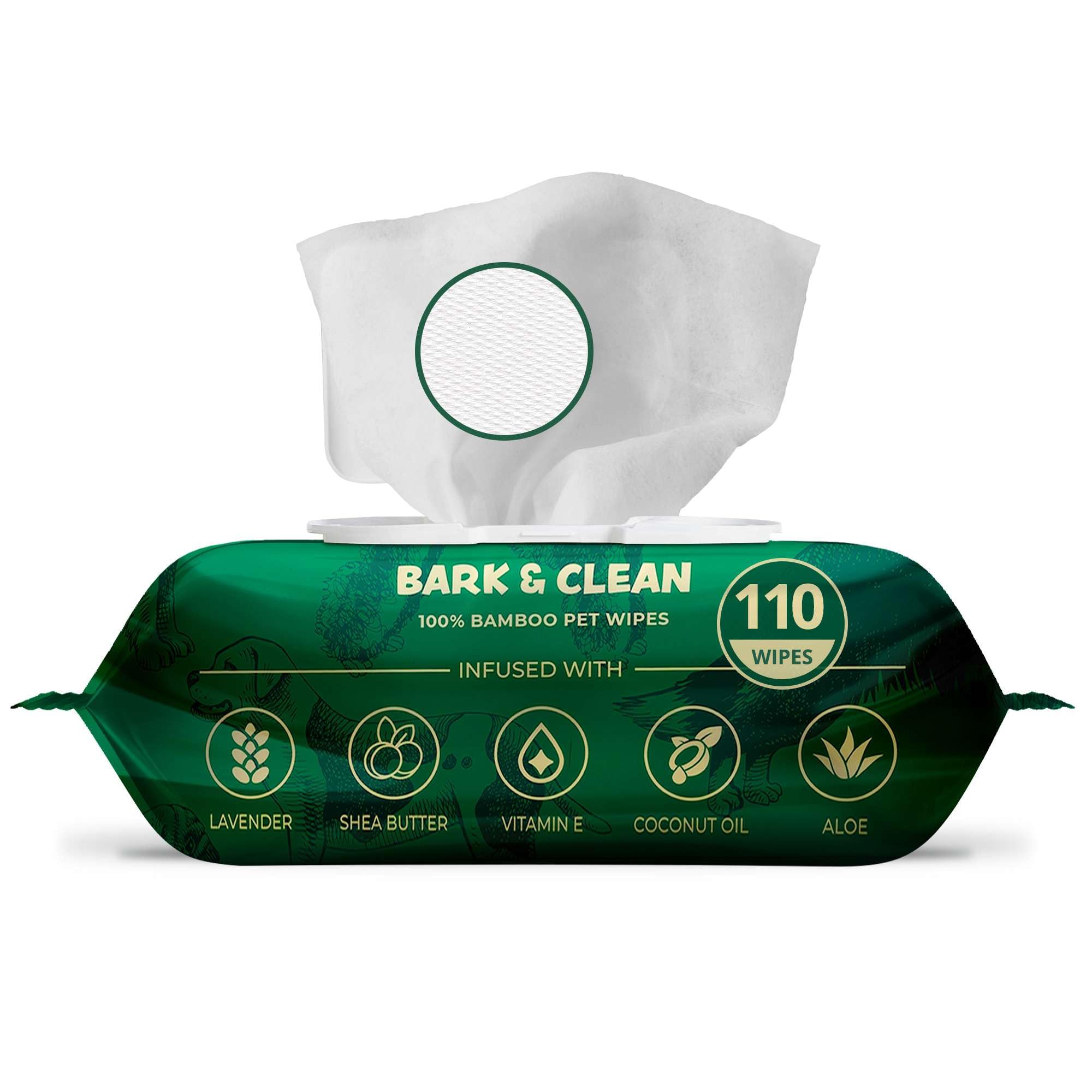 Bamboo Dog Wipes For Cleaning & Deodorizing - 8.5'' X 9'' 110 Compostable Hypoallergenic Pet Wipes For Dogs - Paws, Butt & Body 