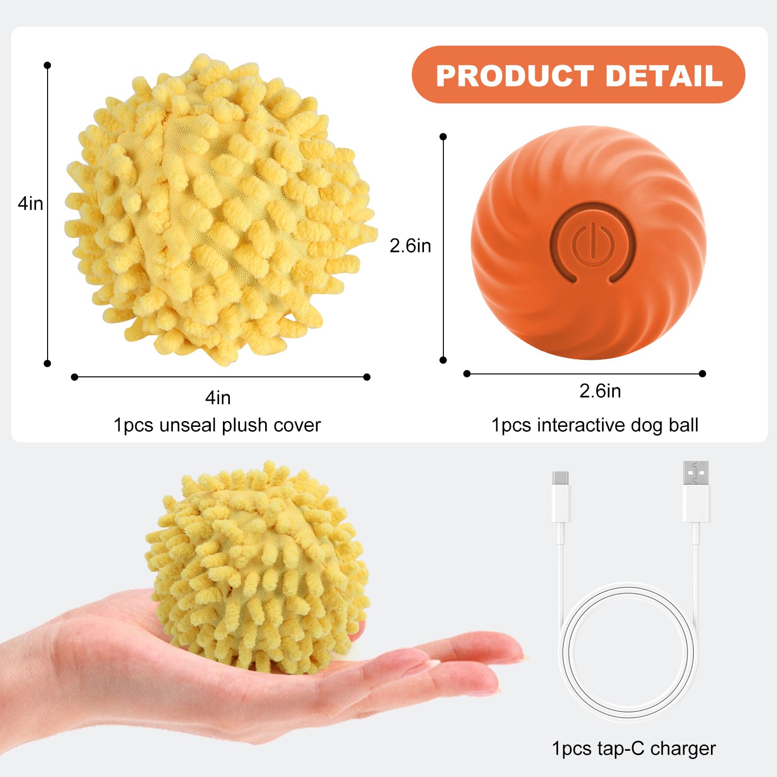 Interactive Dog Toys Usb Rechargeable, Bouncing Ball For Dogs With Cover, Rolling Puppy Balls Toy For/Small/Medium/Large Dogs, E