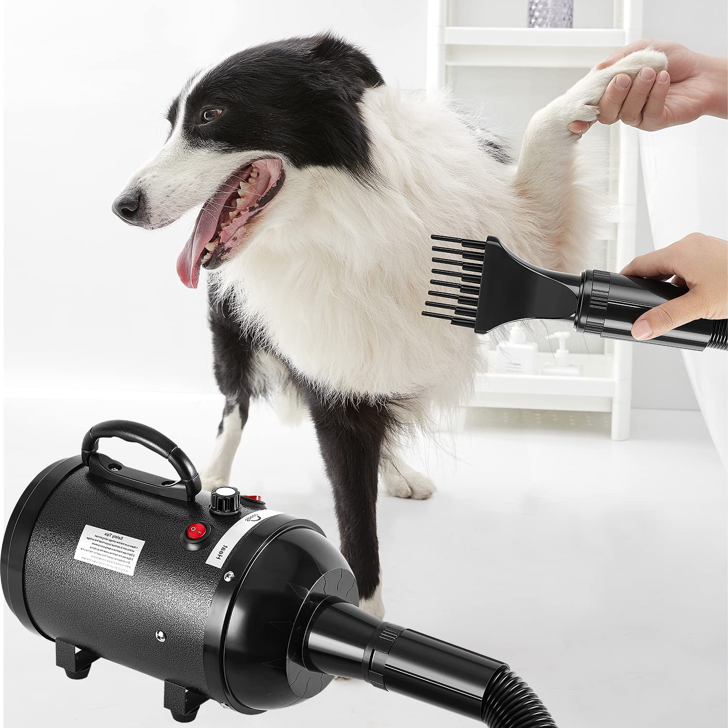 Nestroad Dog Dryer, 4.3Hp/3200W High Velocity Pet Hair Dryer, Stepless Adjustable Speed, Quick-Drying, Reduce Noise & Heat Insulation, 4 Nozzles And A Brush, Black