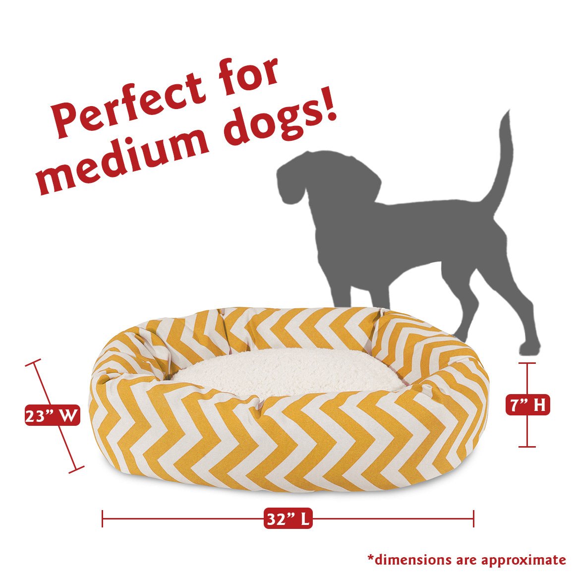32 Inch Yellow Chevron Sherpa Bagel Dog Bed
