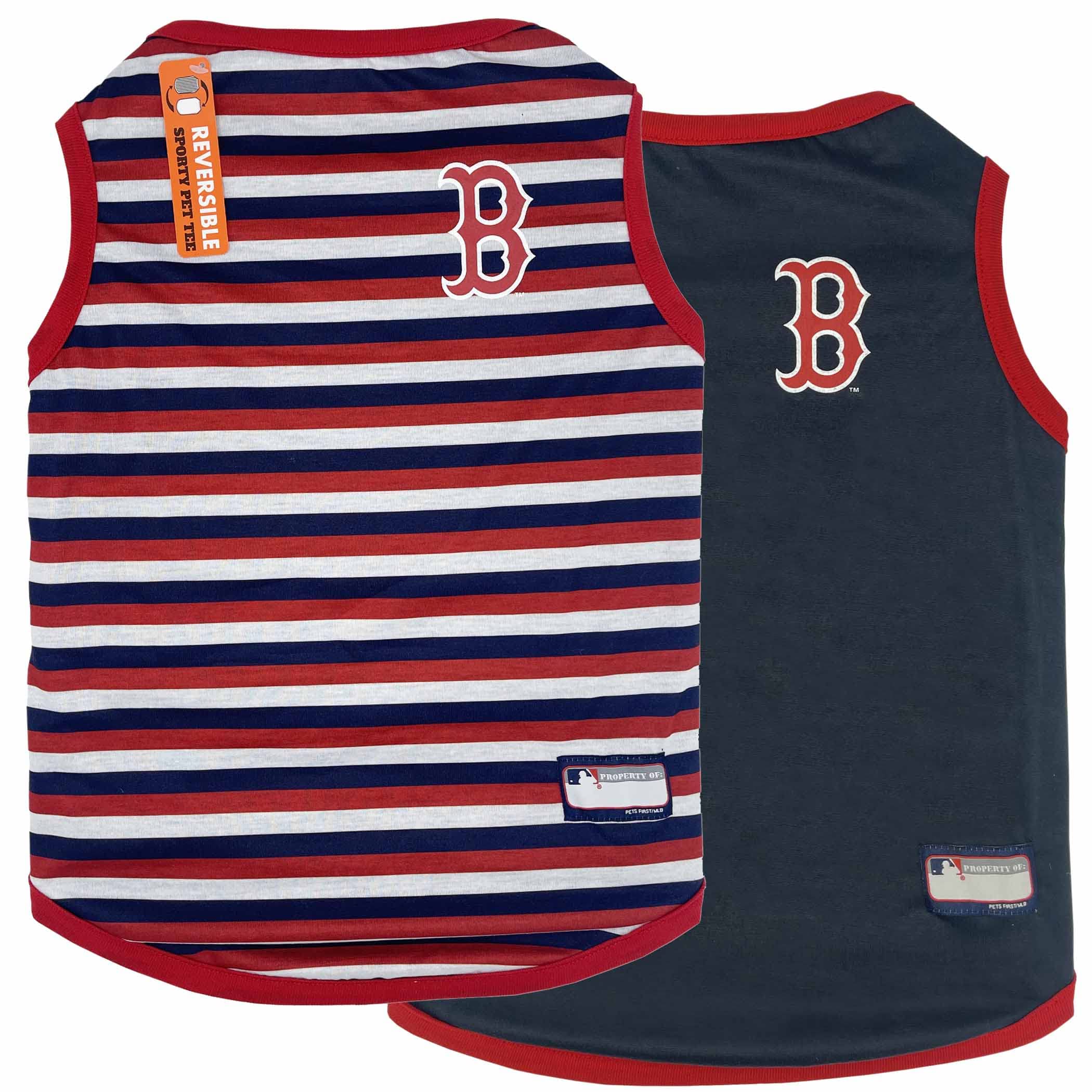 Pets First Mlb Boston Red Sox Reversible T-Shirt, X-Large For Dogs & Cats. A Pet Shirt That Comes With 2 Designs; Stripe Tee Shi