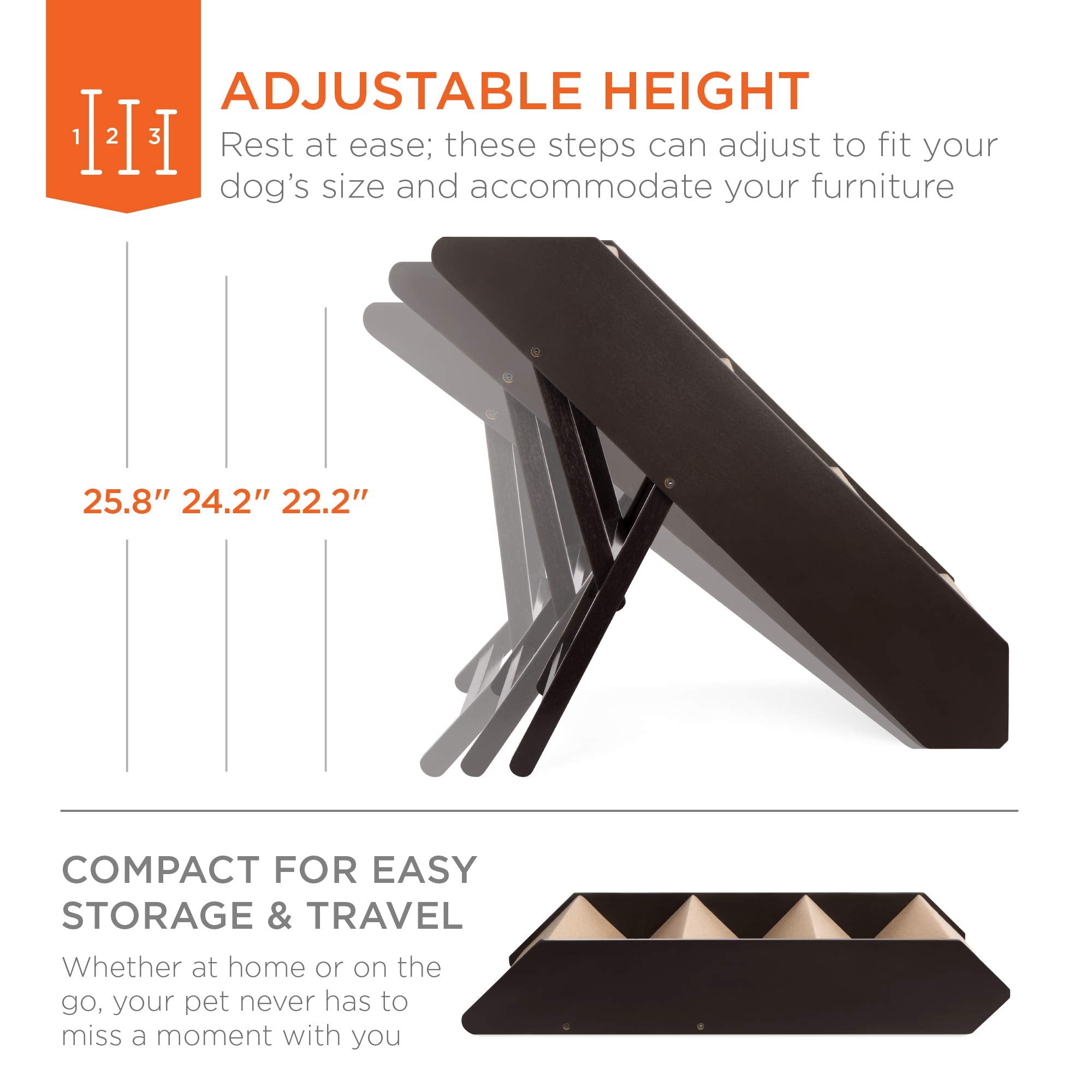 Best Choice Products 4-Step Foldable Wooden Pet Stairs, Non-Slip, Brown, Ideal for Small to Large Dogs & Cats, No Assembly Required
