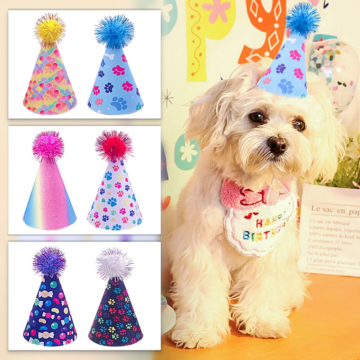 Jpgdn 6Pcs/Pack Dog Birthday Hat Party Hats Supplies For Small Medium Boy Girl Doggie Puppies Cat Kitten Decorations Grooming Ac