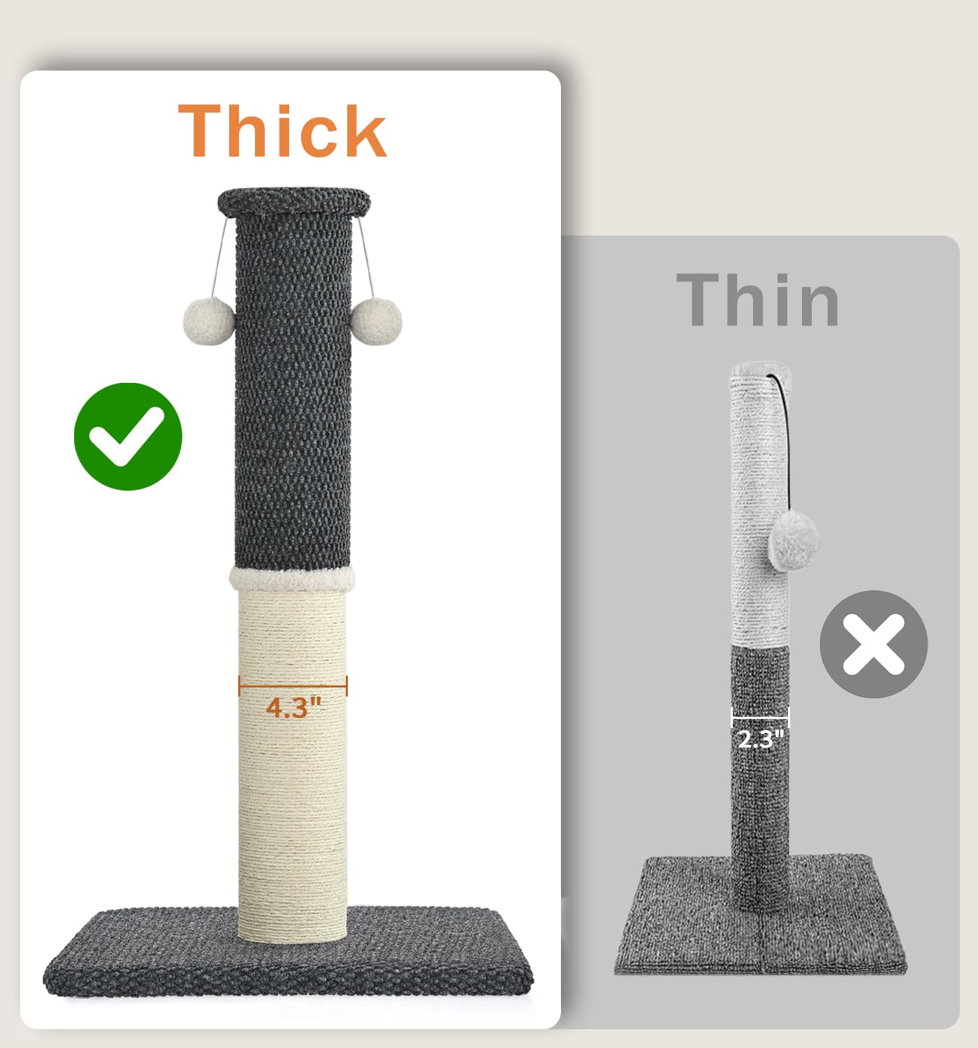 Made4Pets Cat Scratching Post 33', Tall Scratching Posts For Indoor Cats Adults Natural Sisal Rope Cat Scratcher With Replaceme