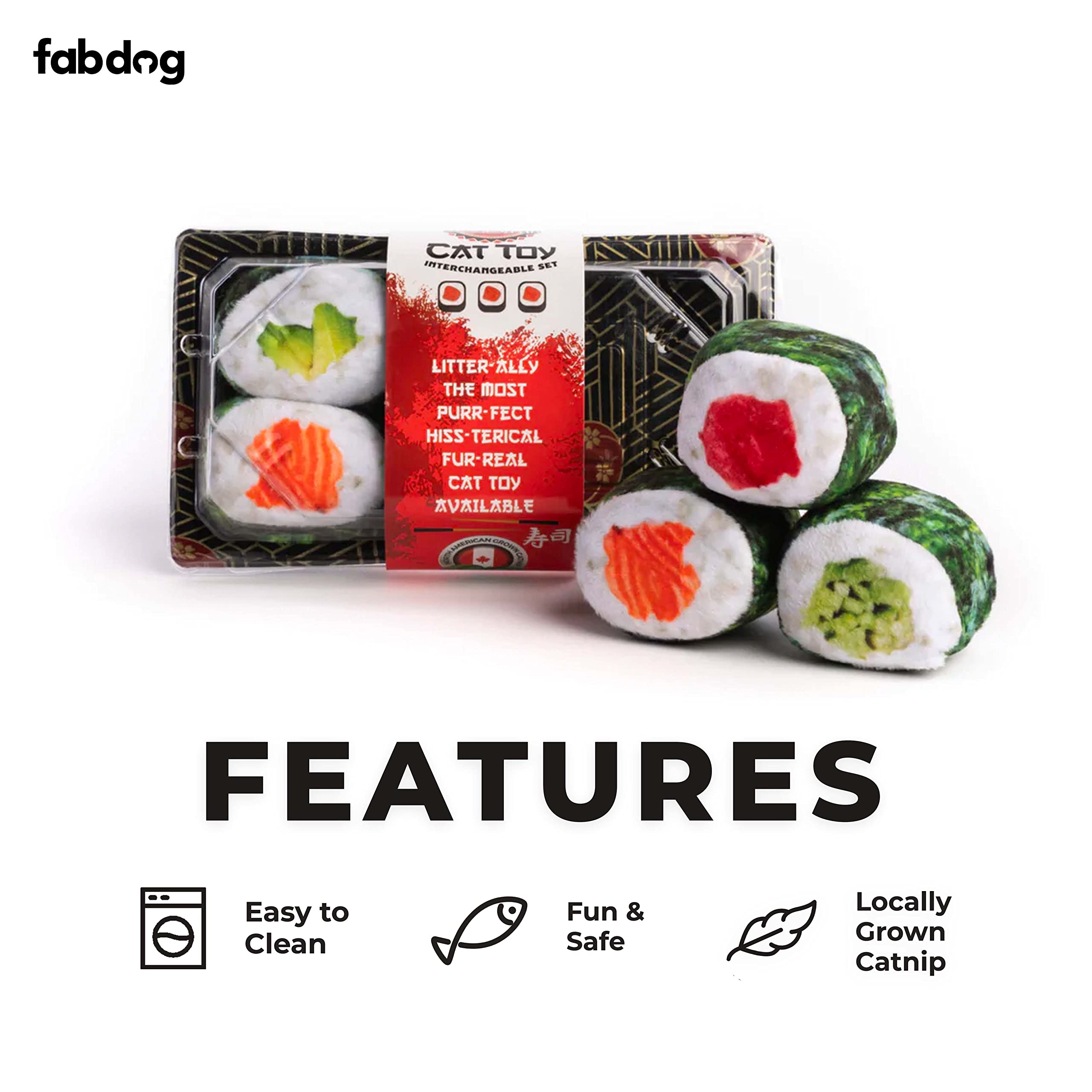 Fabdog Interactive Cat Toys For Indoor Cats - Cute Cat Toys Make Great Gifts - Best Catnip-Infused Cat Accessories | New Pack N Play Box Of 6 Sushi Rolls