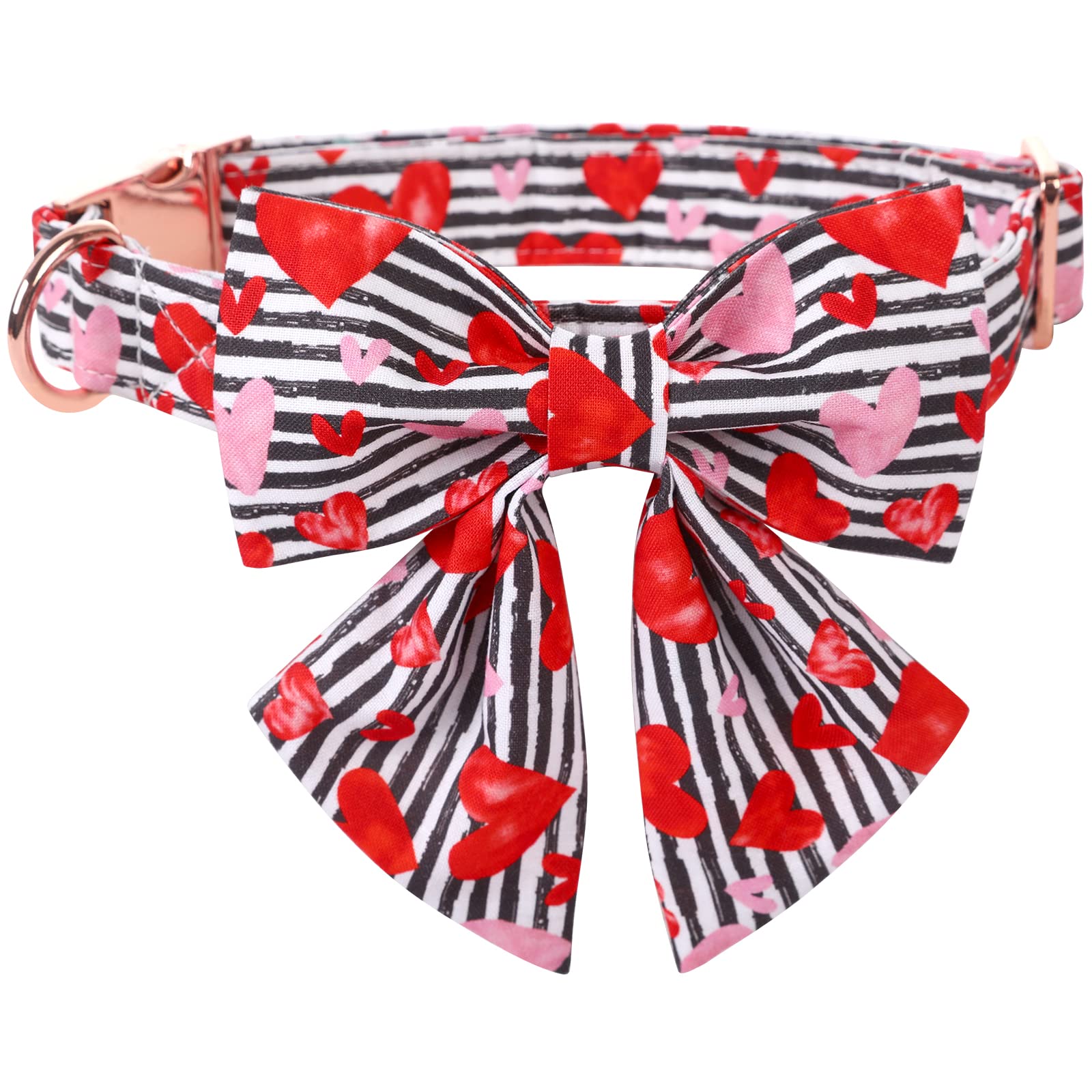 Lionet Paws Valentines Day Dog Collar With Bowtie, Dog Sailor Bow Collar With Metal Buckle For Dogs, Adjustable Comfortable Dog Collar Girl Gift, M, Neck 13.5-22 In