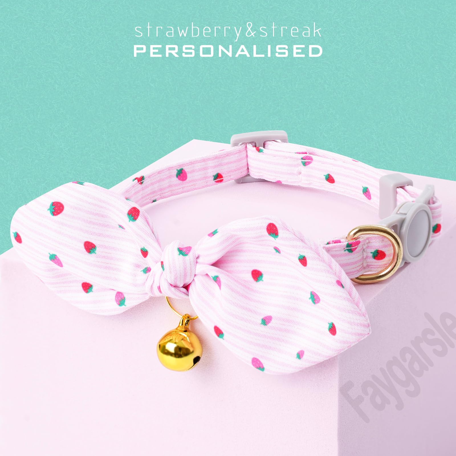 Faygarsle 2 Pack Breakaway Cute Cat Collars With Bow Ties Strawberry Pattern For Female And Male Cats Pink Cat Collar