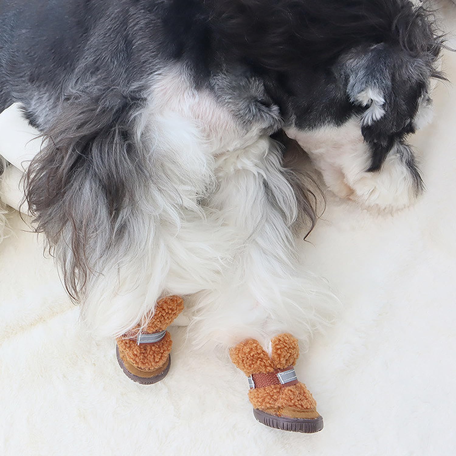 Urbest Dog Shoes Puppy Plush Warm Dog Snow Boots Reflective Strips Anti-Slip Rubber Sole Suitable For Small Medium-Sized Dog (Br