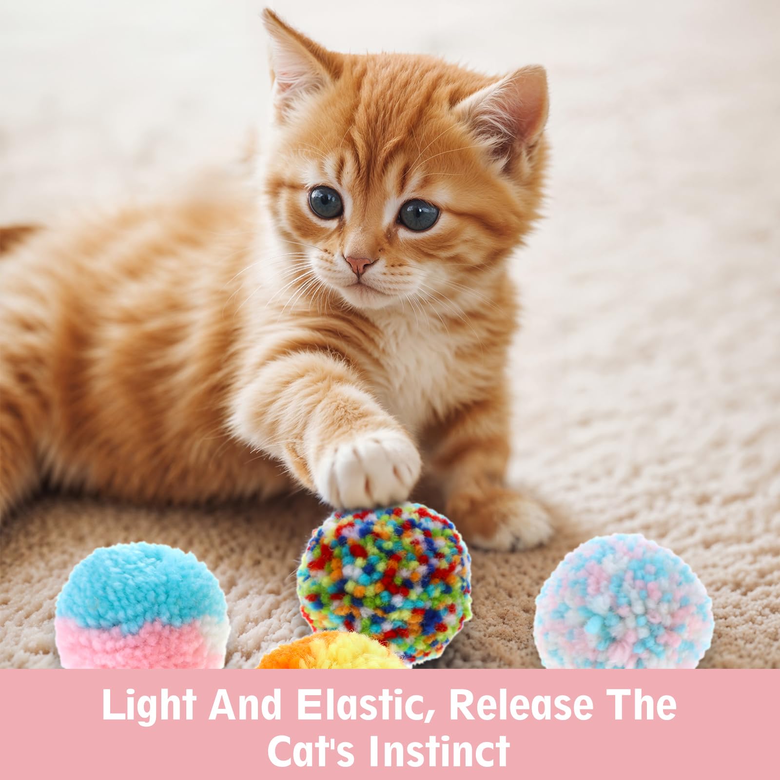 6 Pcs Soft Plush Cat Ball 2 Inch Rainbow Cat Toy Colorful Pom Pom Small Plush Kitty Soft Woolen Yarn Puffs For Indoor Cats Kitte