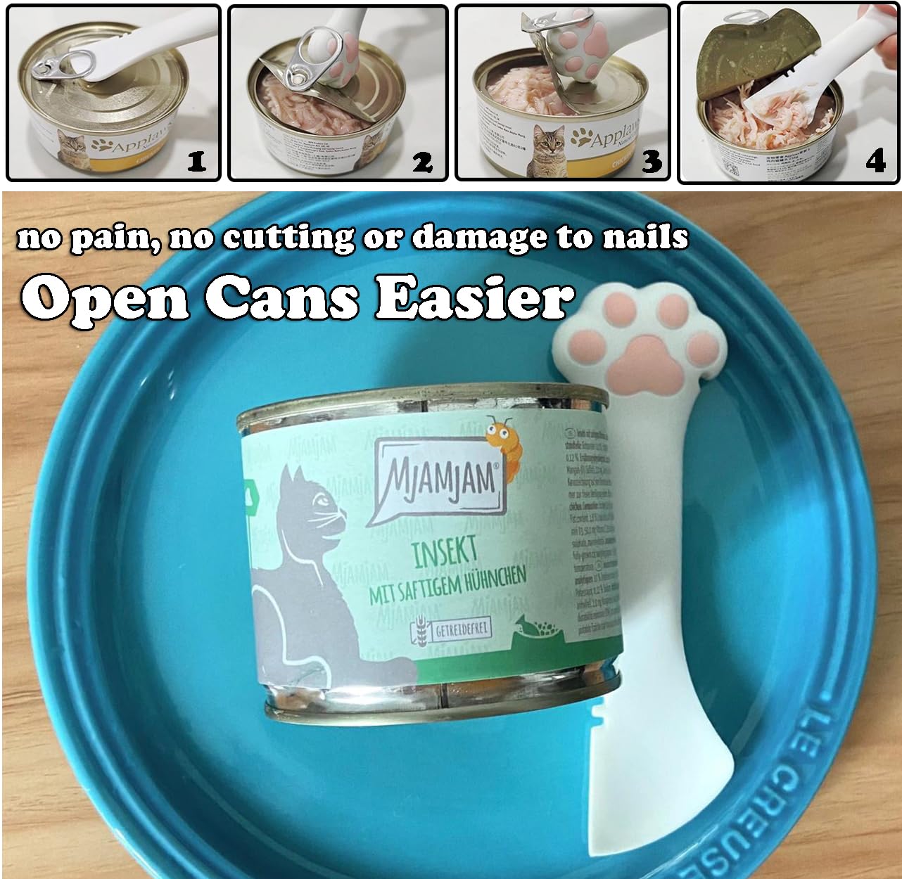 Joyinjojo 2 Pack Dog Cat Food Spoon Spatula, Cute Paw Pet Can Opener Mixing Spoons for Dog Cat Wet Food, Small Silicone Spatula