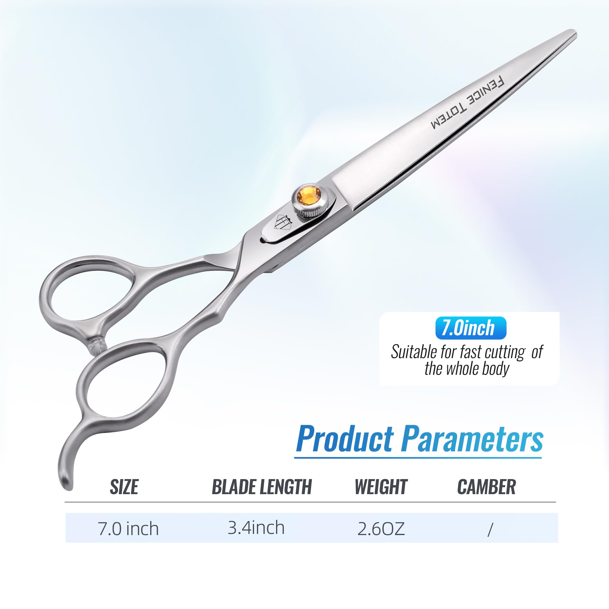 Fenice Professional Dog Grooming Scissors: 7 Inch Straight Shears For Dogs Trimming Made Of Japanese 440C Stainless Steel Yellow