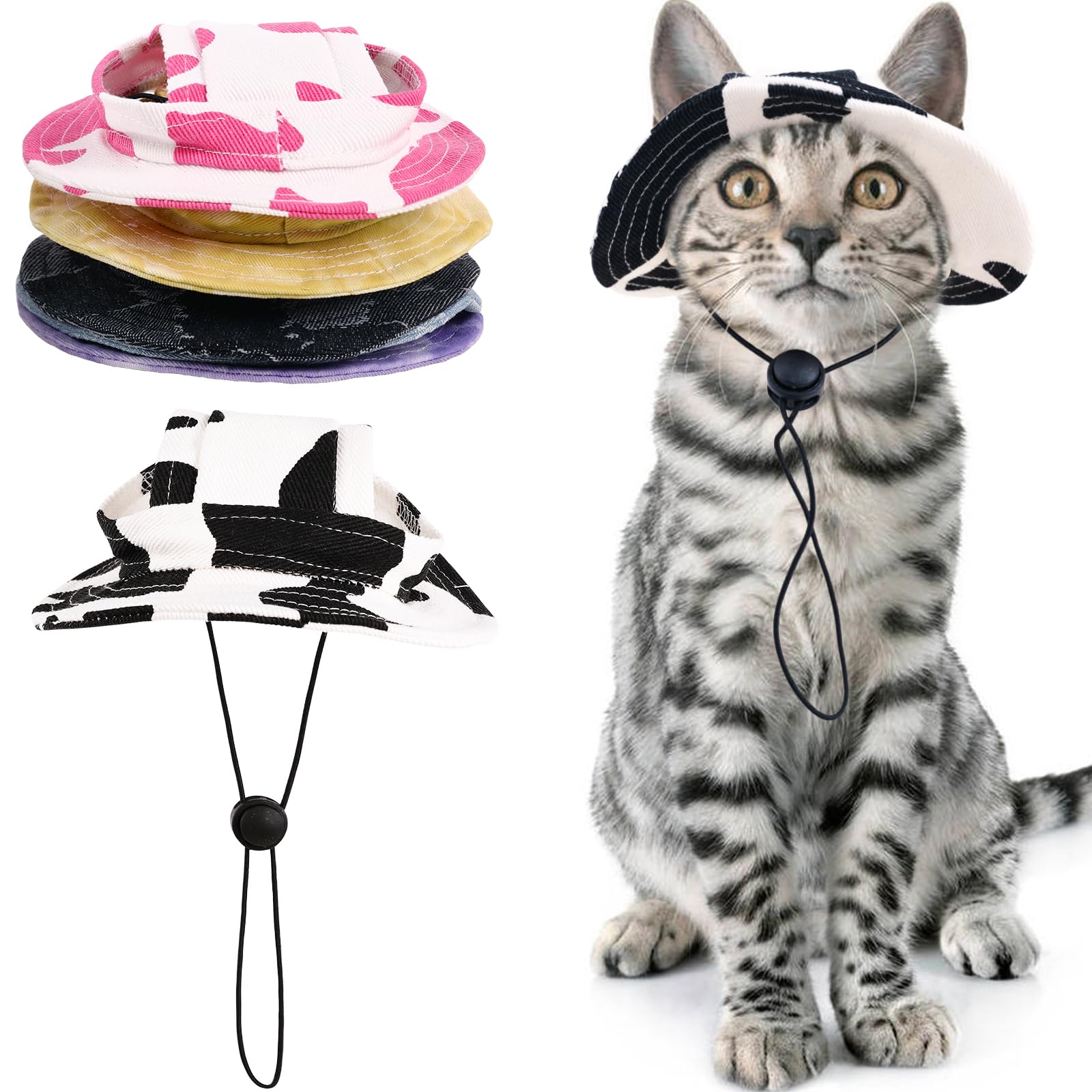 Qbleev Cat Hats For Cats Only, Sphynx Hat With Ear Hole, Hairless Cat Cowboy Hats For Birthday Party Halloween, Kitten Headwear