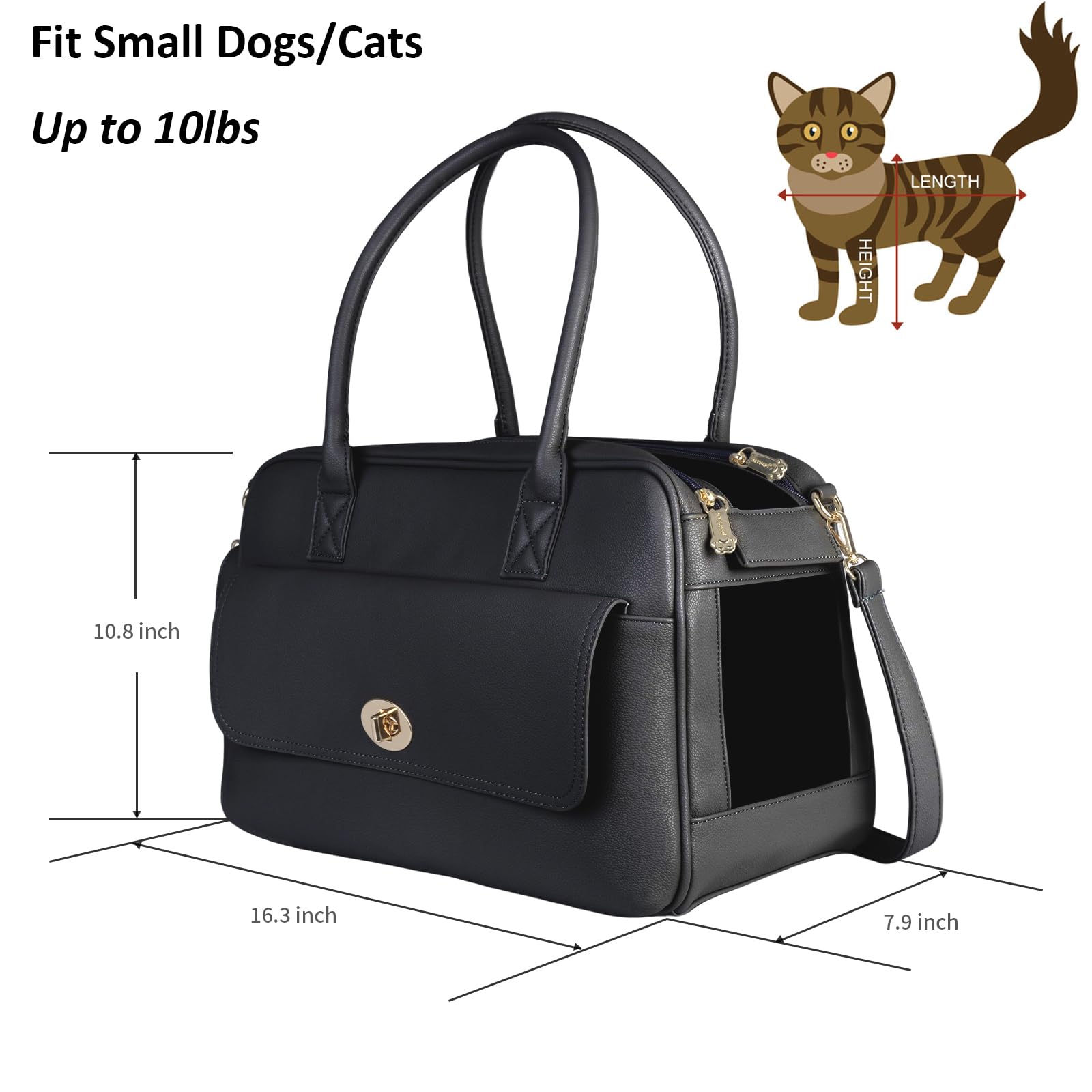 Fashion Pet Carrier Dog Purse Carrier Cat Soft-Sided Carriers For Puppy Kitten, Stylish Leather Handbag Tote Travel Pet Bag For