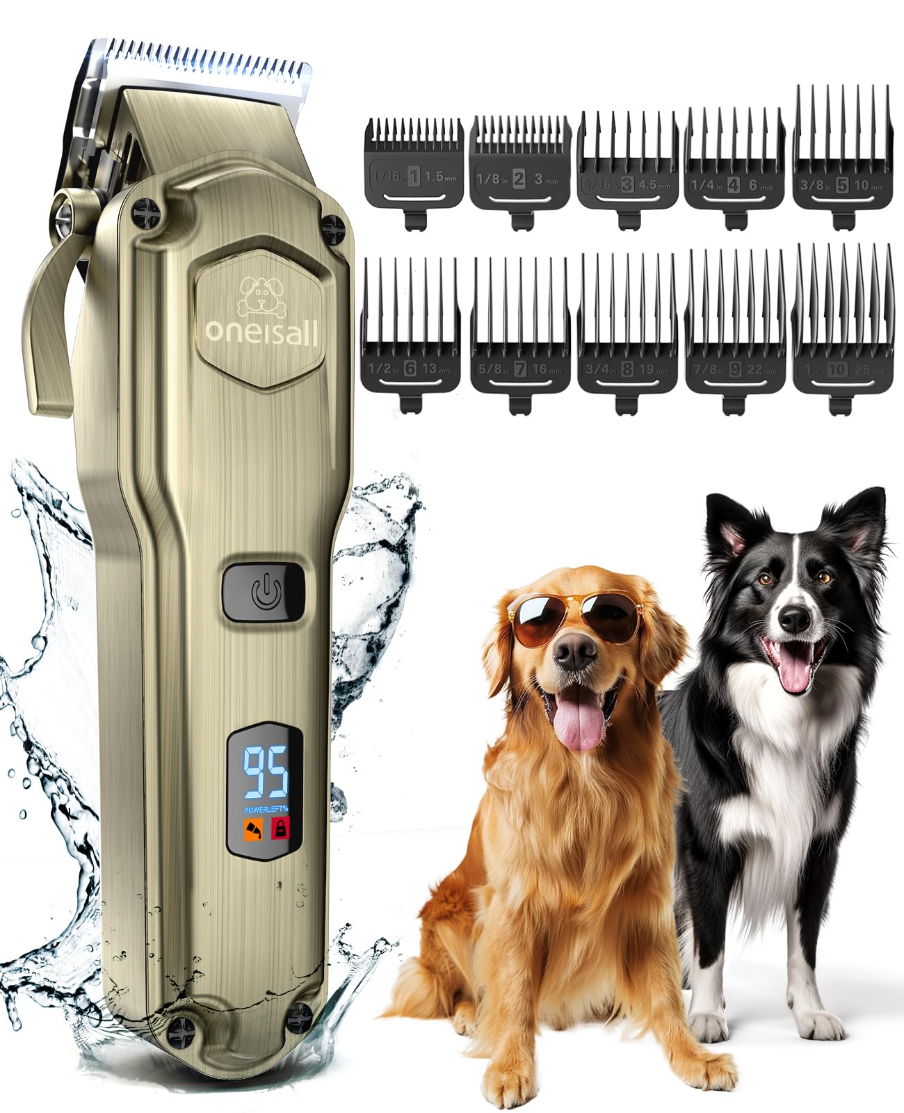 oneisall Dog Clippers for Grooming for Thick Heavy Coats/Low Noise Rechargeable Cordless Pet Shaver with Stainless Steel Blade/W